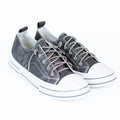 Textured Gray Leather Striped Sole Glitter Lace Sneaker