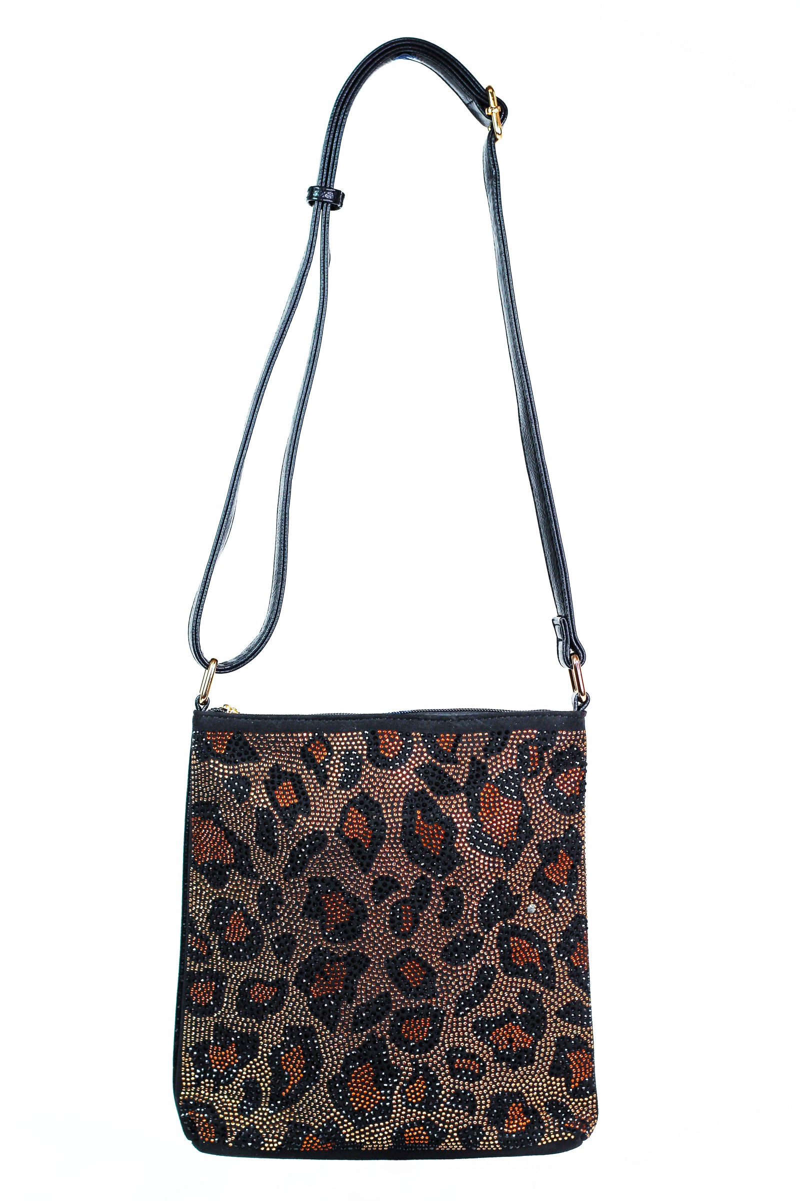 Leopard Rhinestone Front Crossbody Bag