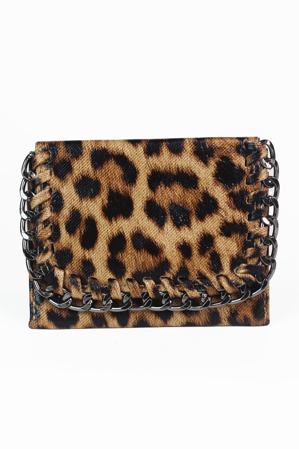 Shimmery Card Holder Wallet w/ Chain Trim