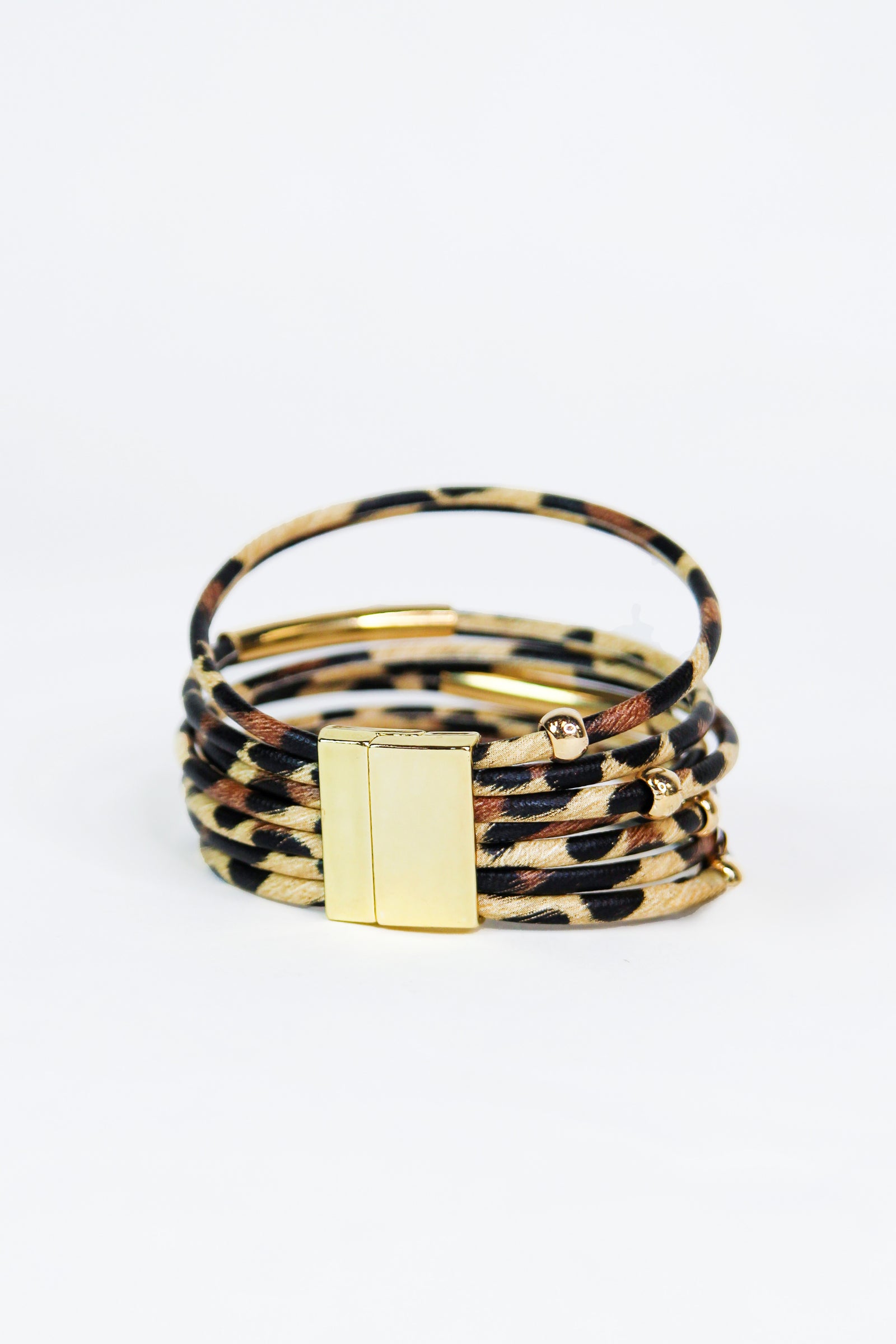 Leopard & Metal Bead Magnetic Bracelet