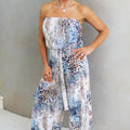 Leopard & Snakeskin Print Strapless Jumpsuit w/ Belt