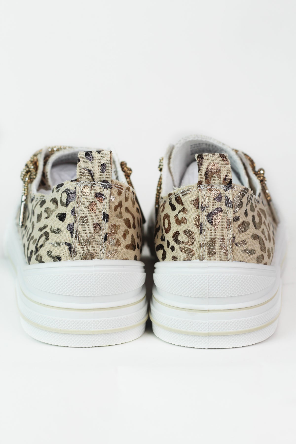 Leopard Canvas Sneakers w/ Rhinestone Shoe Laces