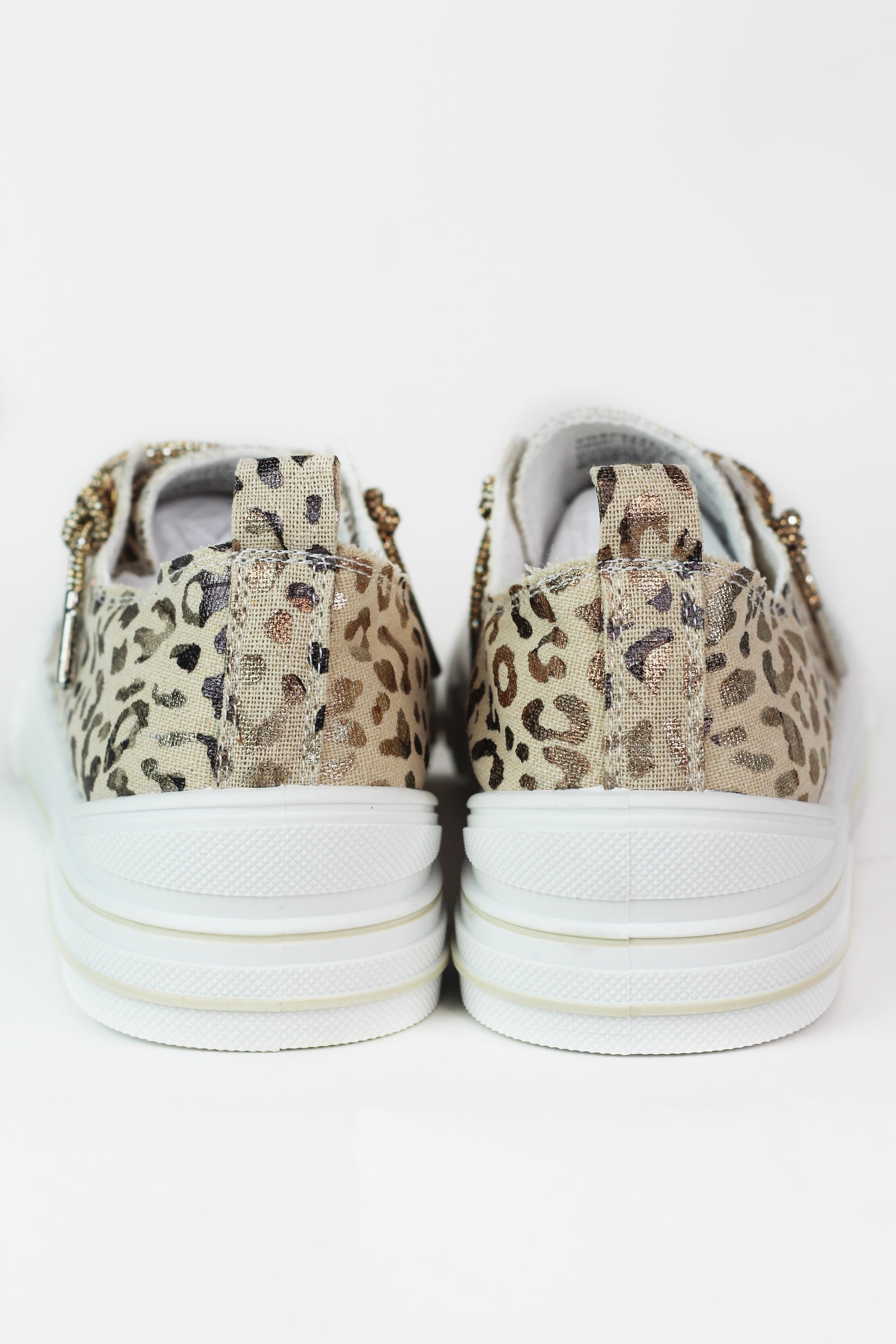 Leopard Canvas Sneakers w/ Rhinestone Shoe Laces