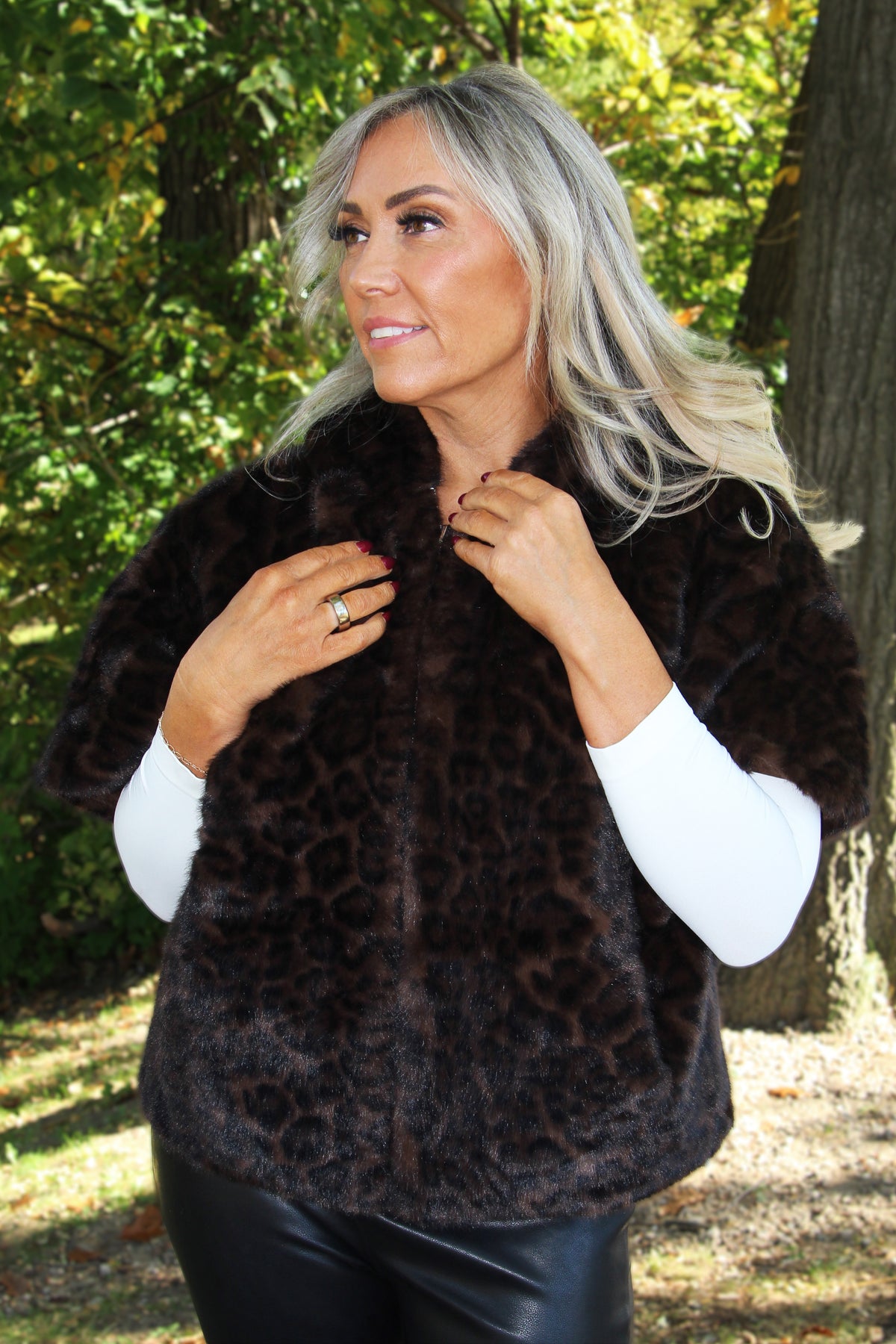 Leopard Print Faux Fur Hooded Cape
