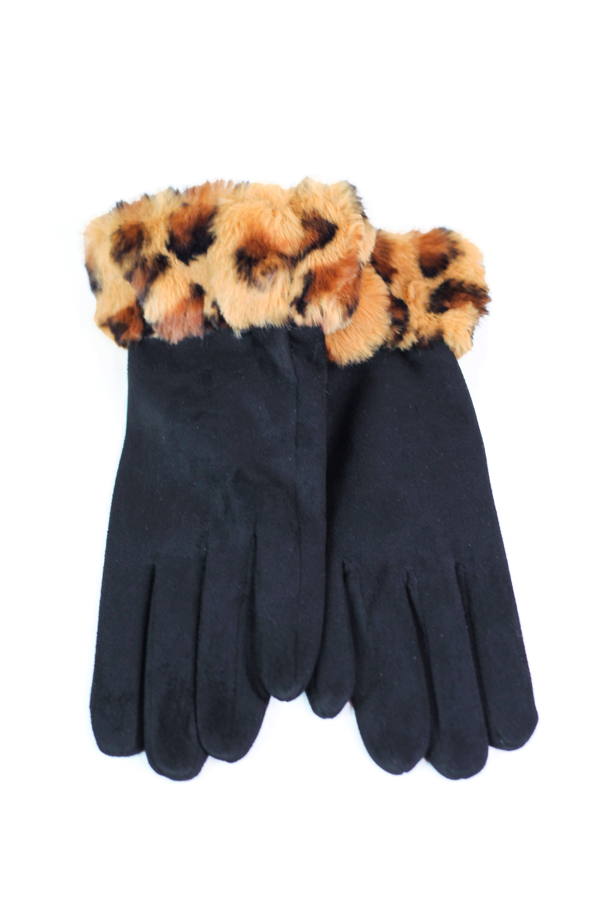 Leopard Print Faux Fur accent Gloves