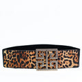 Rhinestone Greek Key Emblem Leopard Belt