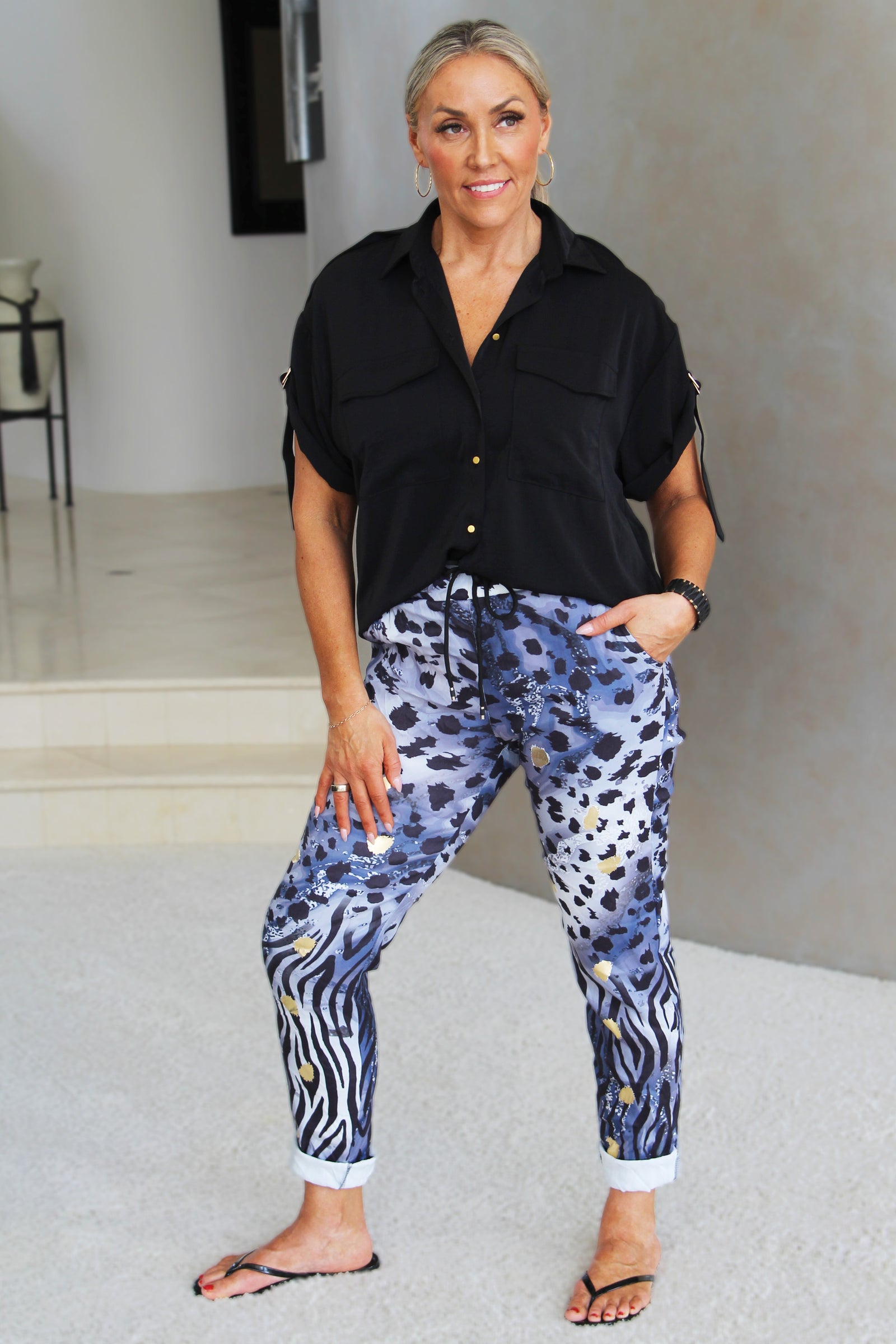 Animal Print Joggers w/ Foil Accents