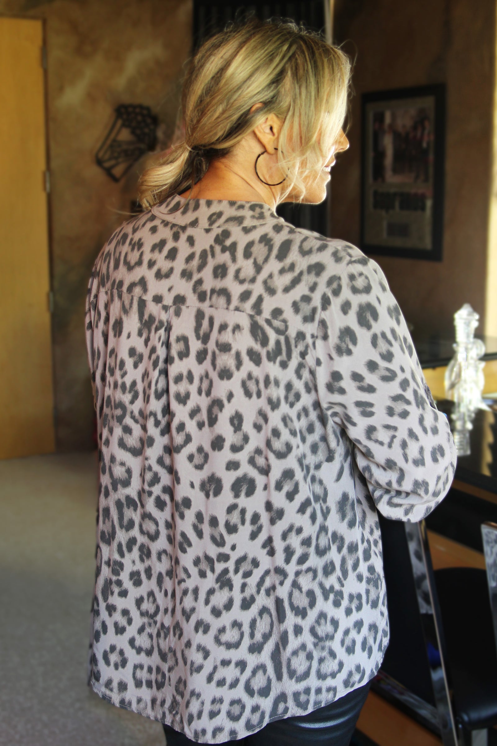 Leopard Sequin Pocket Top