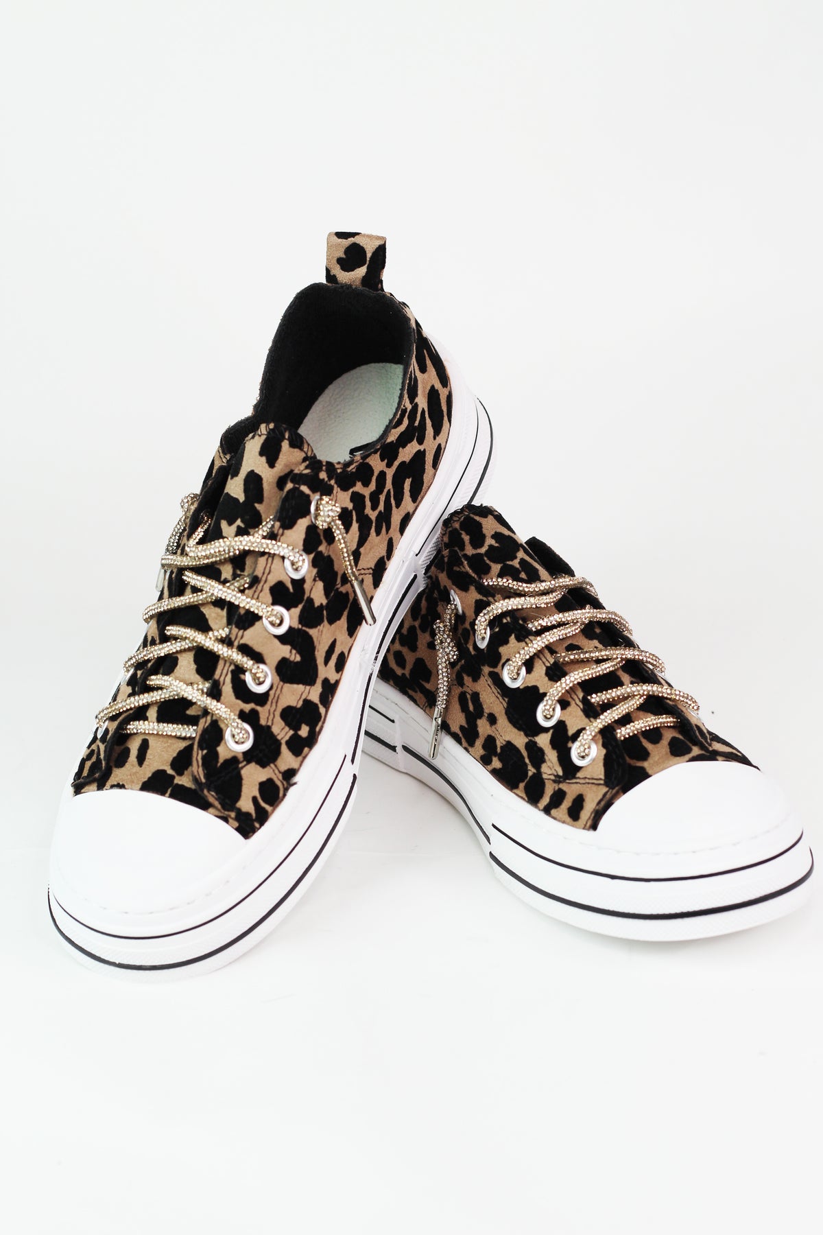 Leopard Velvet Sneakers w/ Rhinestone Shoe Laces
