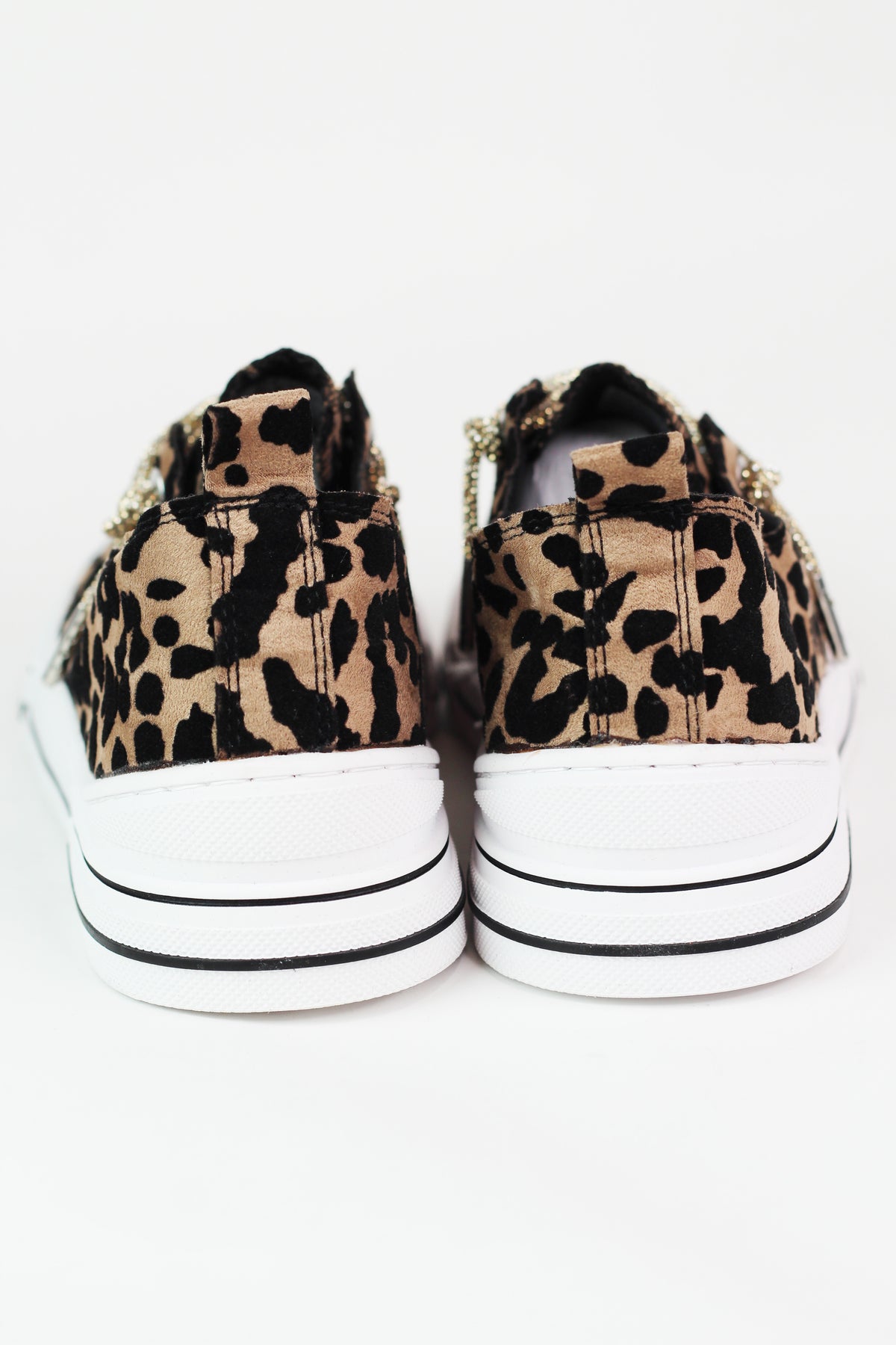 Leopard Velvet Sneakers w/ Rhinestone Shoe Laces