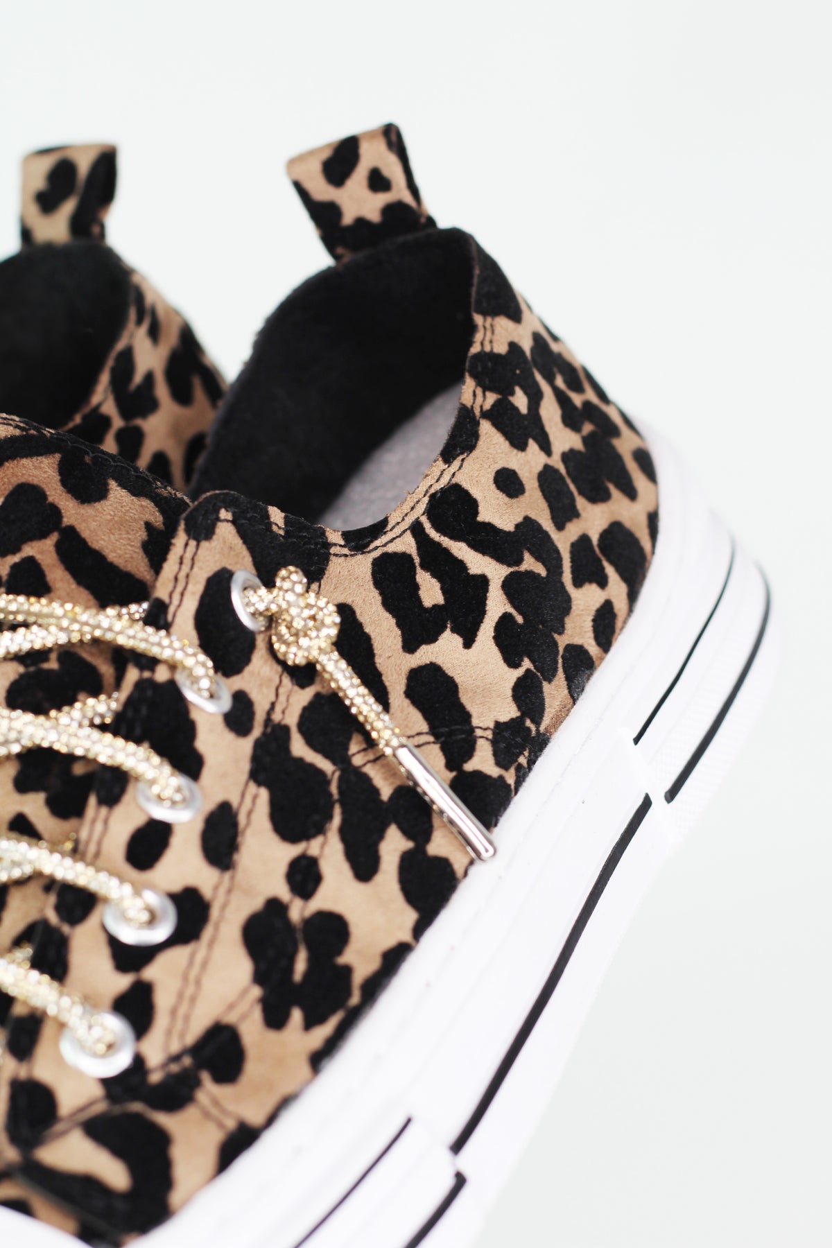 Leopard Velvet Sneakers w/ Rhinestone Shoe Laces