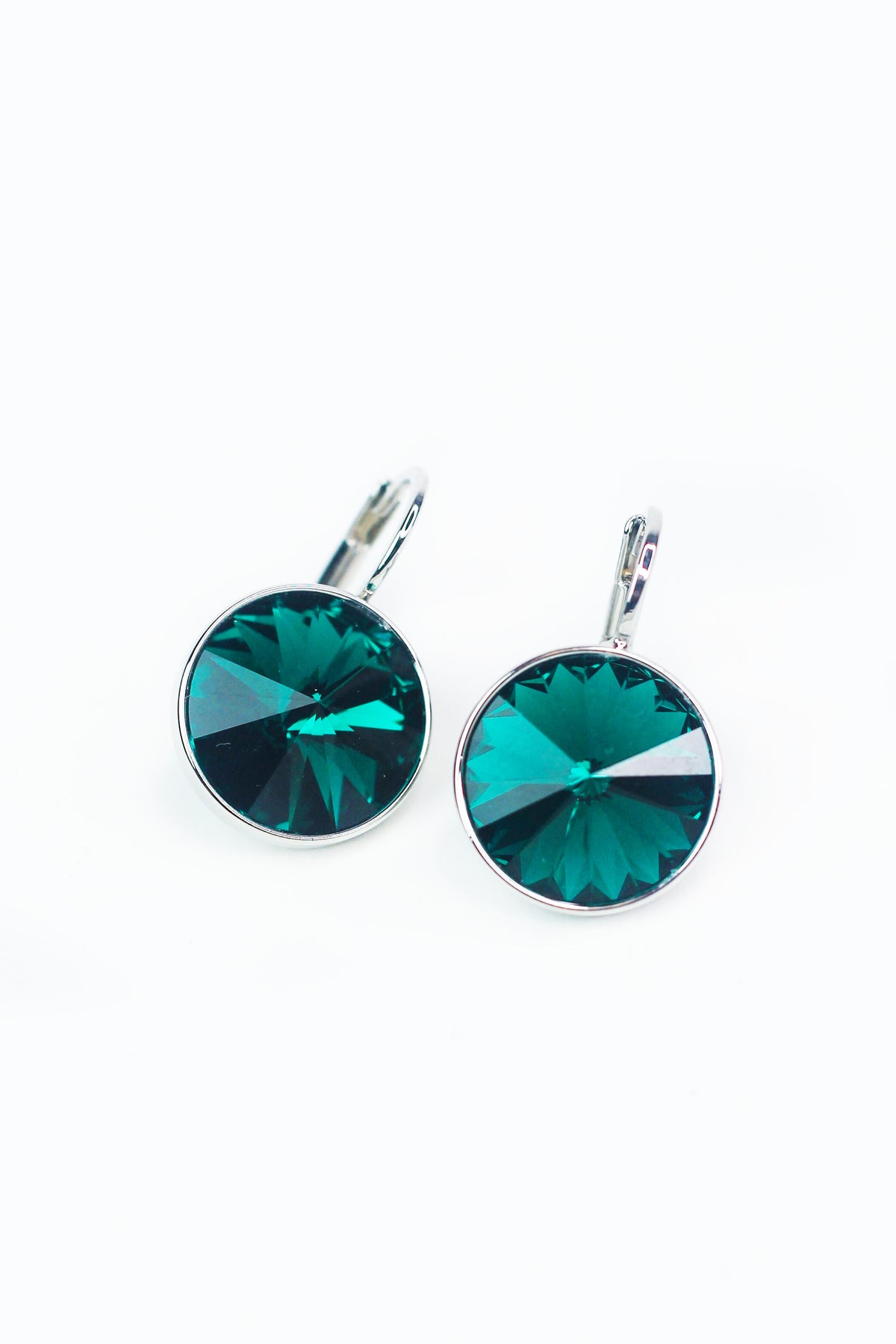 Large Stone Lever Back Silver Earring
