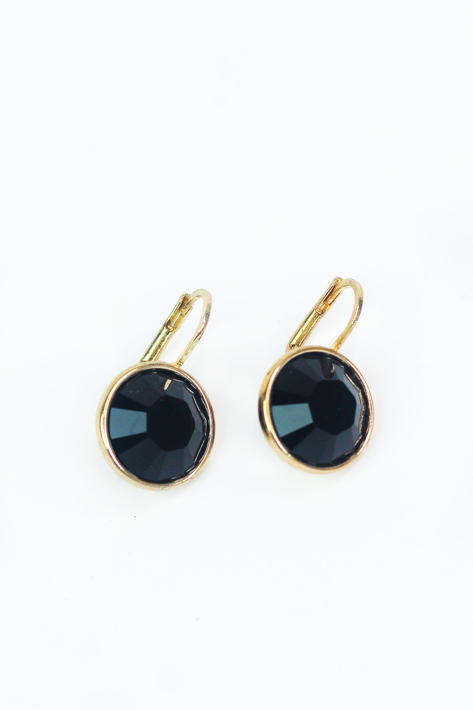 Large Stone Lever Back Gold Earring