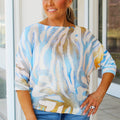 Tiger Print Short Sleeve Italian Knit Sweater w/ Gold Foil Accents