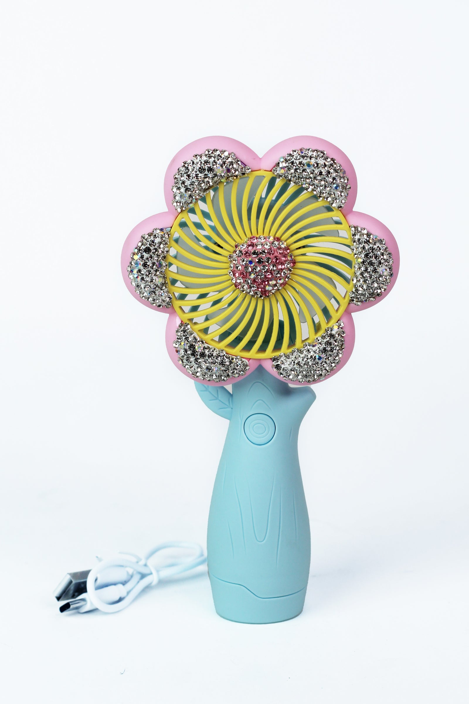 Handheld Flower Fan w/ Rhinestone Accents
