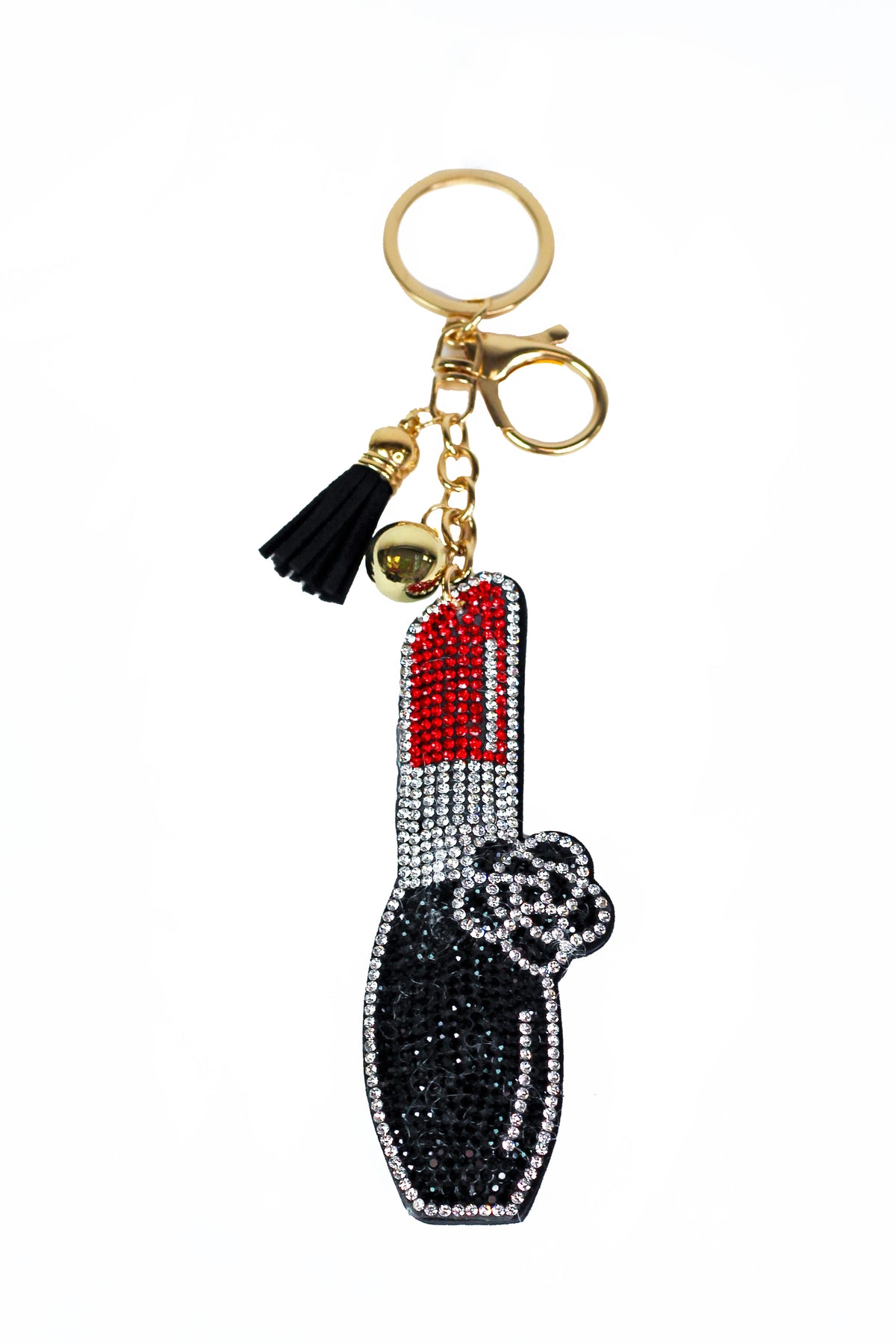 Puffy Rhinestone Lipstick Tassel Key Chain