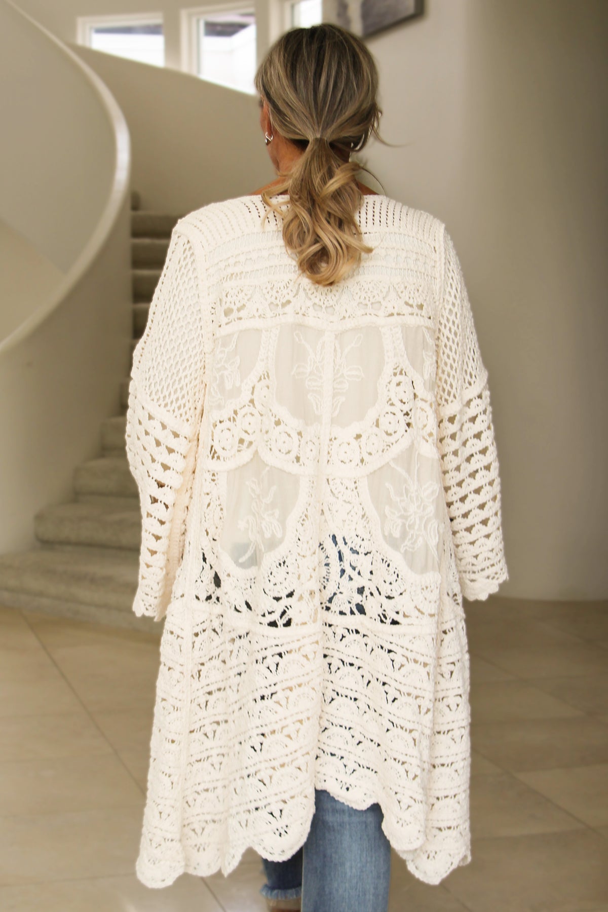 Long Cream Crochet Sweater