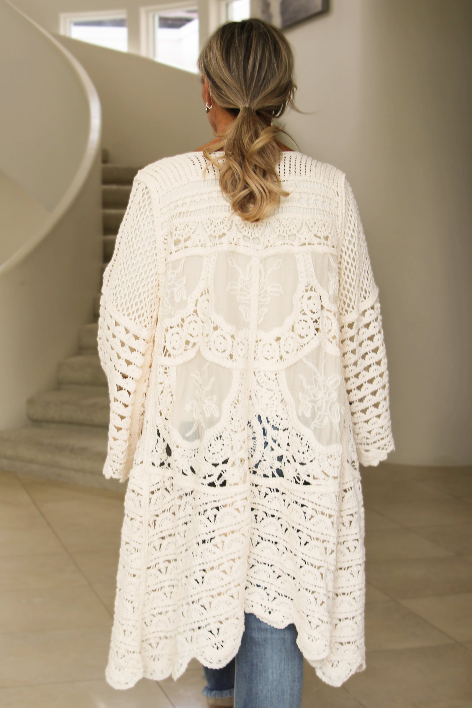 Long Cream Crochet Sweater