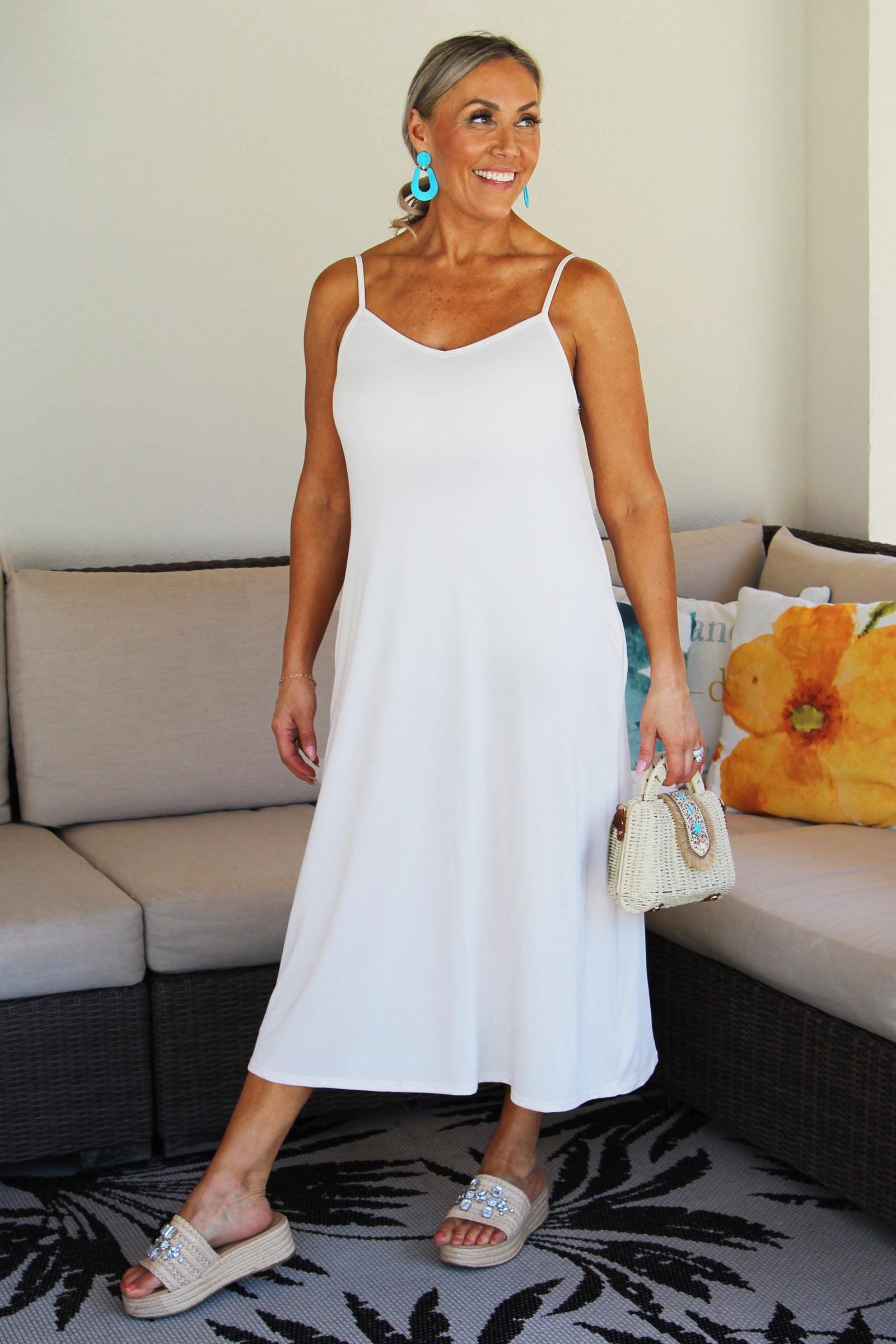 V-Neck Adjustable Strap Maxi Dress w/ Pockets