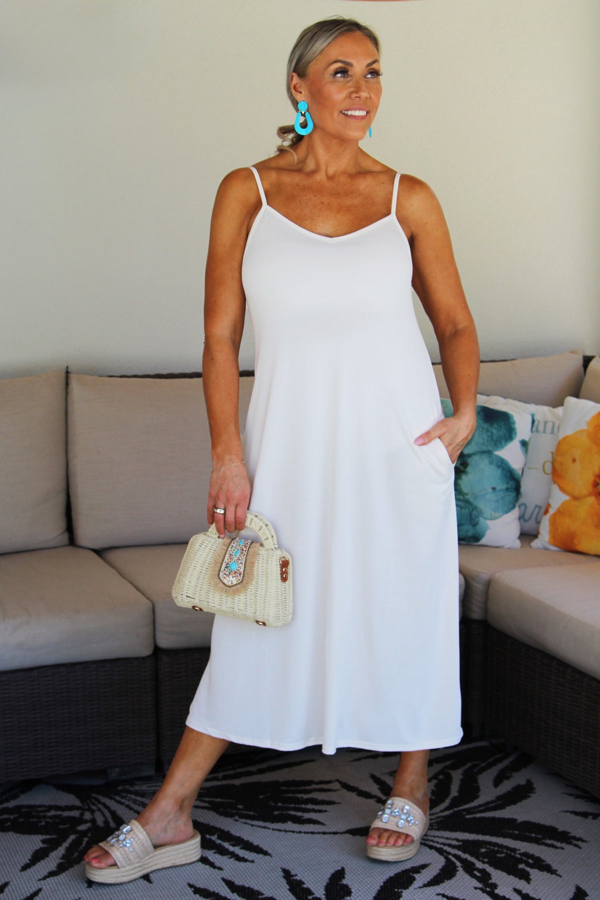 V-Neck Adjustable Strap Maxi Dress w/ Pockets