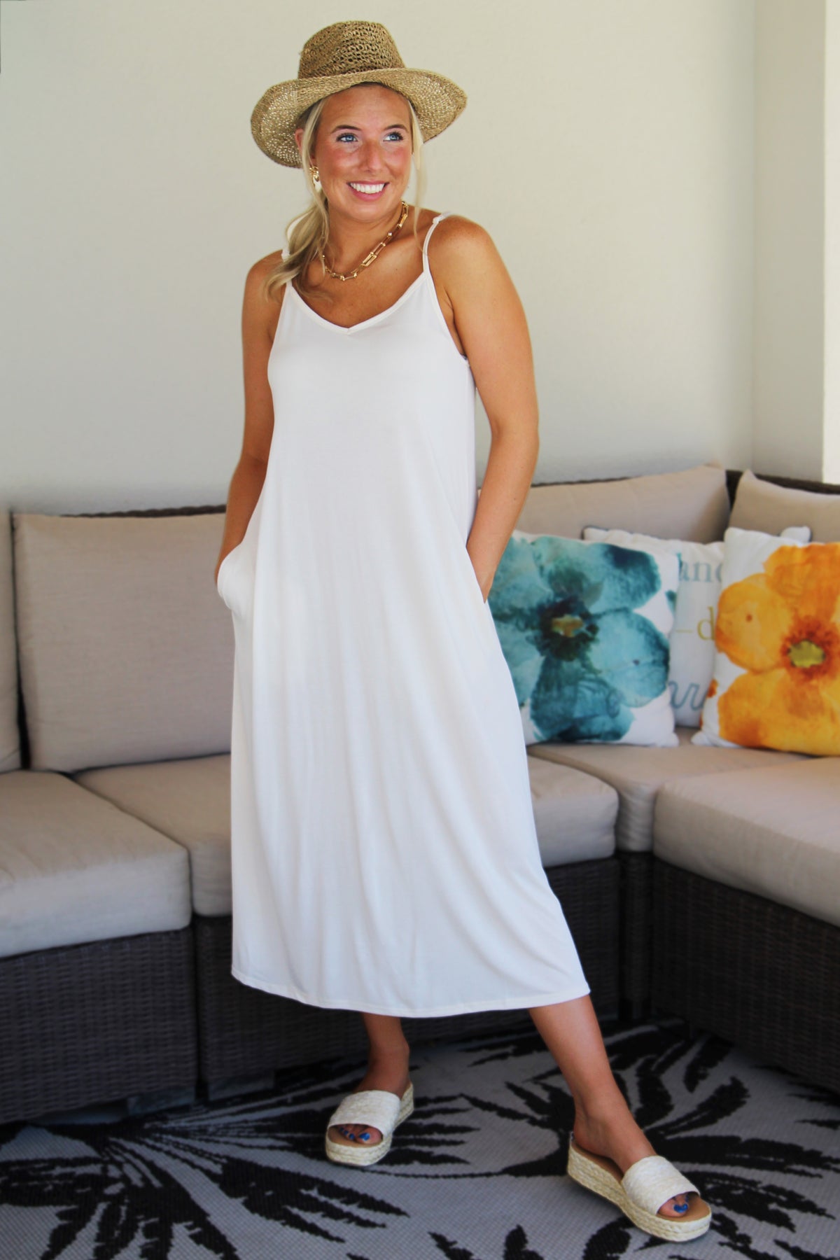 V-Neck Adjustable Strap Maxi Dress w/ Pockets