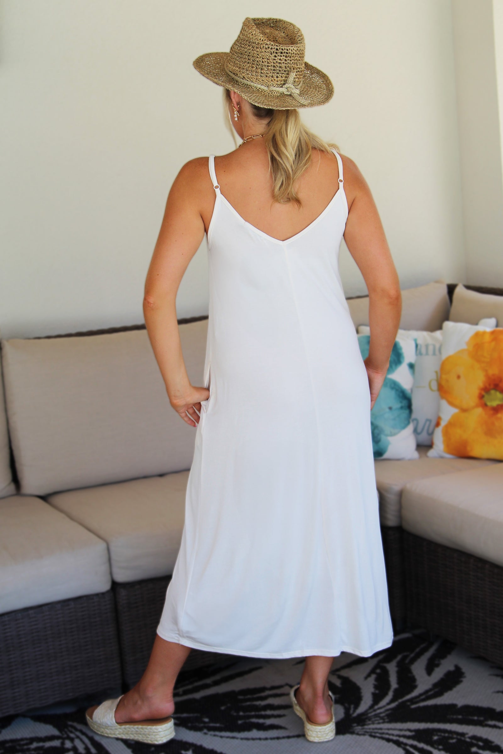 V-Neck Adjustable Strap Maxi Dress w/ Pockets