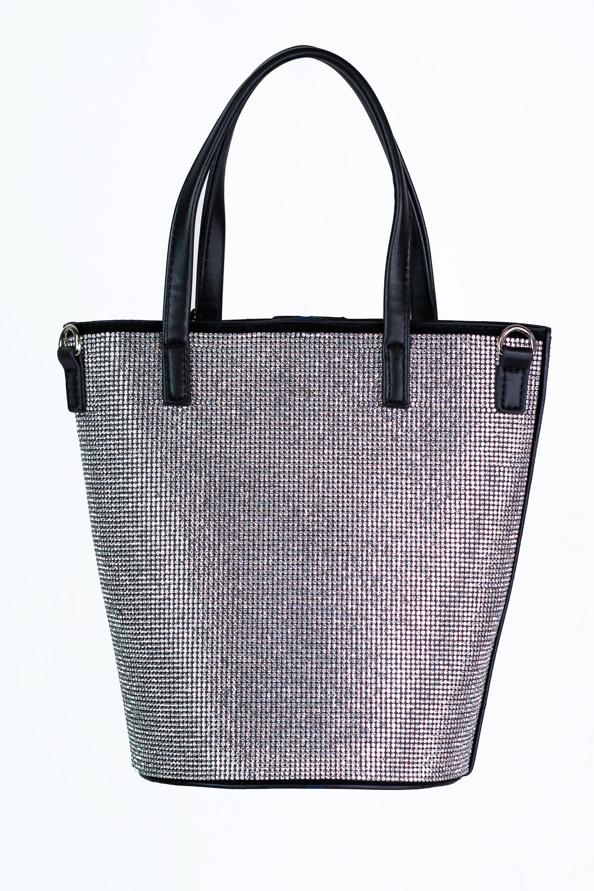 All Rhinestone Bucket Bag w/ Round Bottom &amp; Vinyl Handles