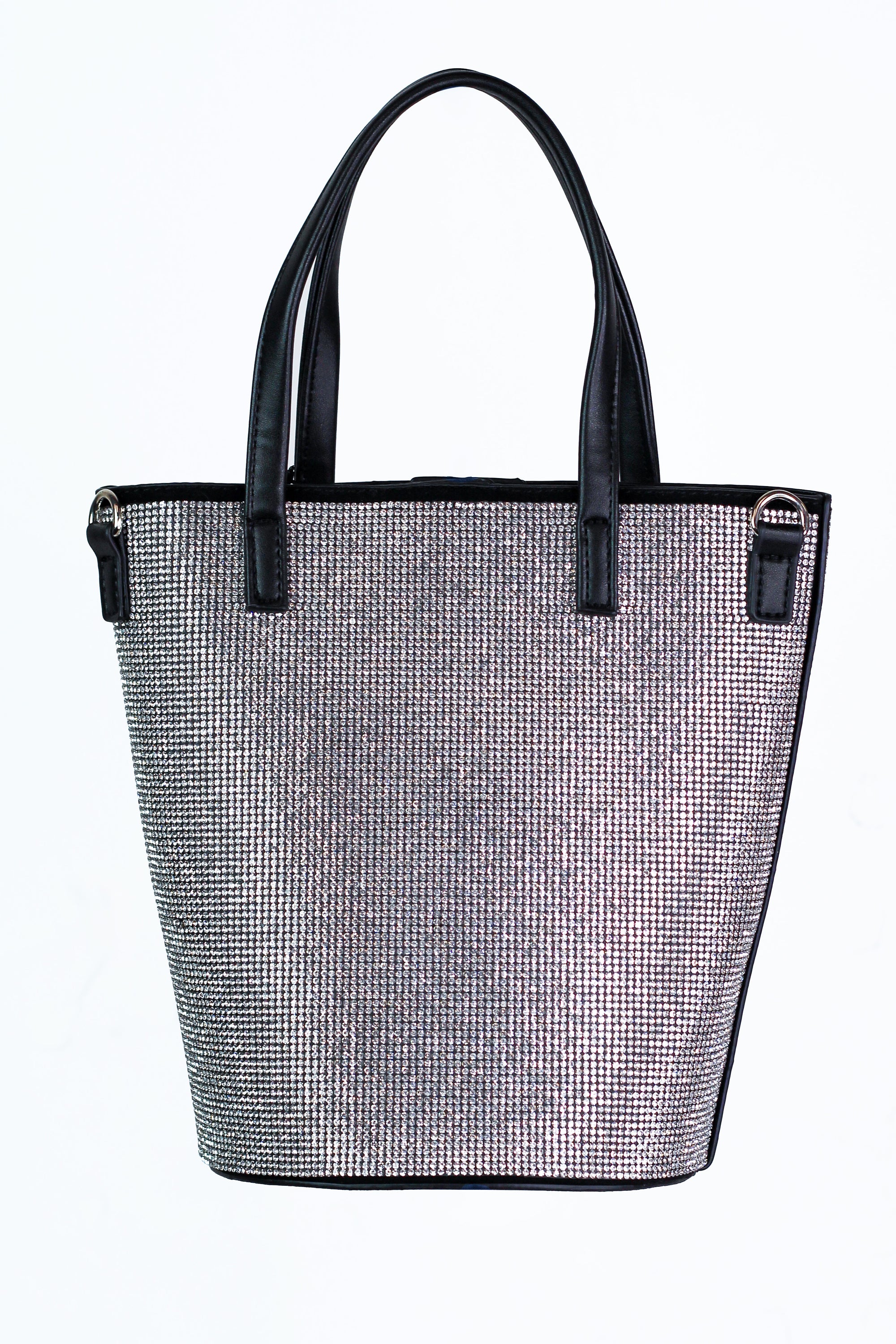 All Rhinestone Bucket Bag w/ Round Bottom & Vinyl Handles