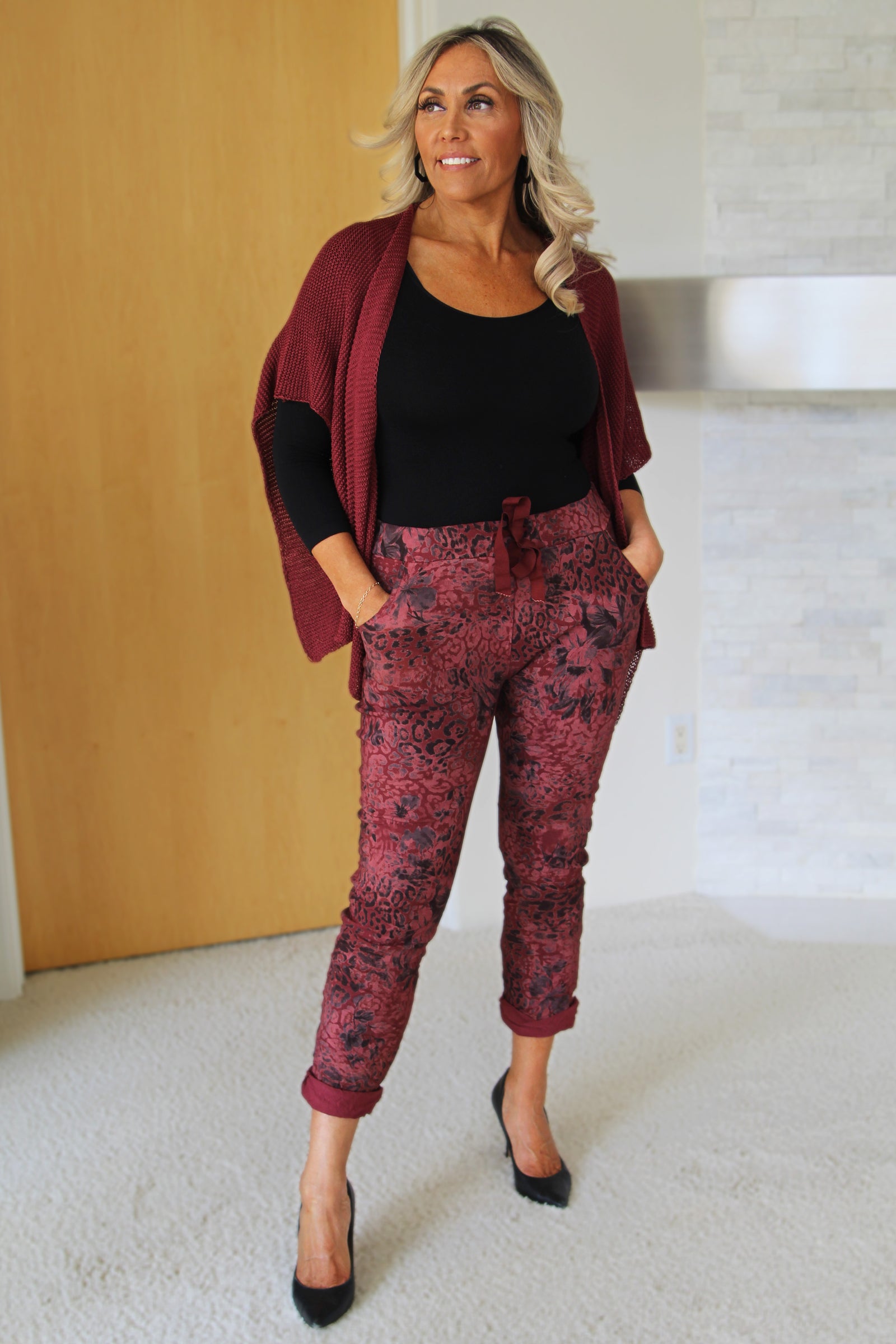 Leopard & Floral Print Crinkle Joggers
