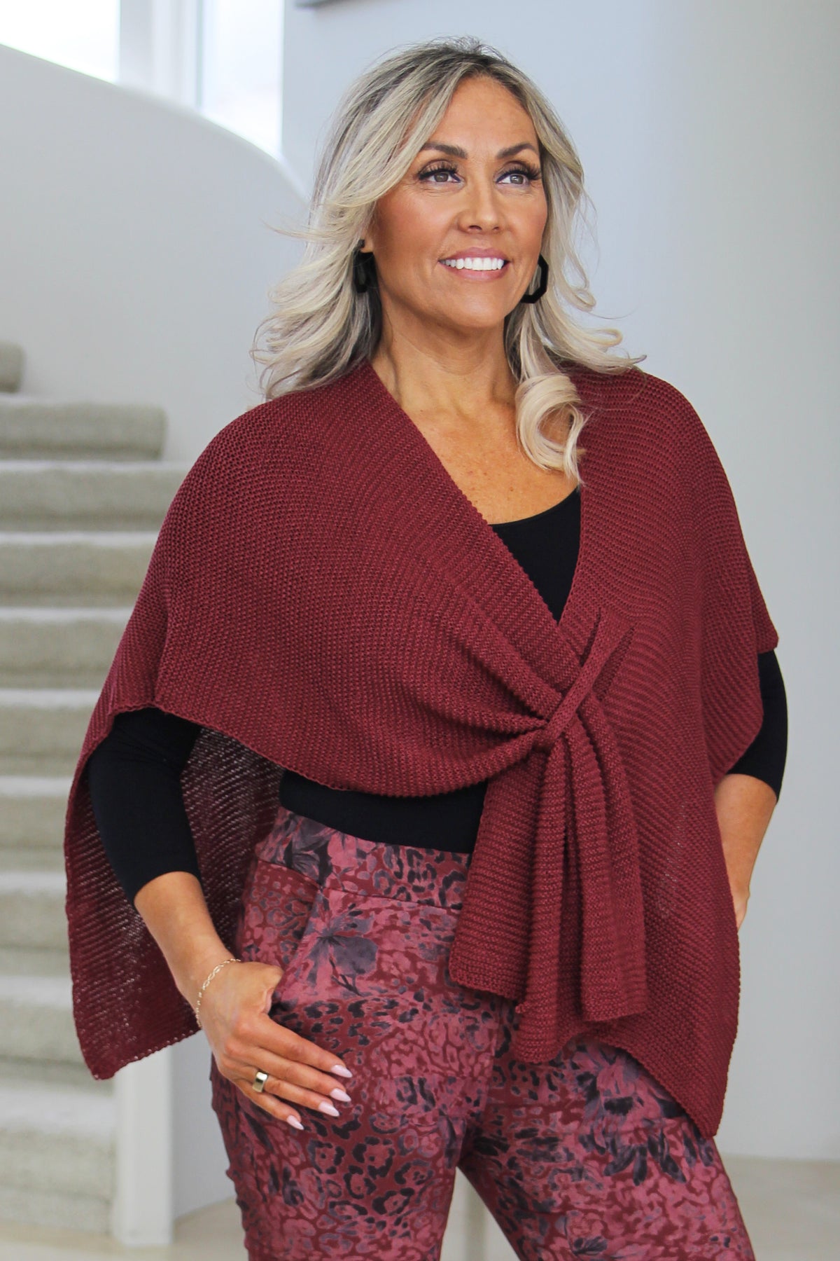 Sweater Knit Poncho w/ Front Loop