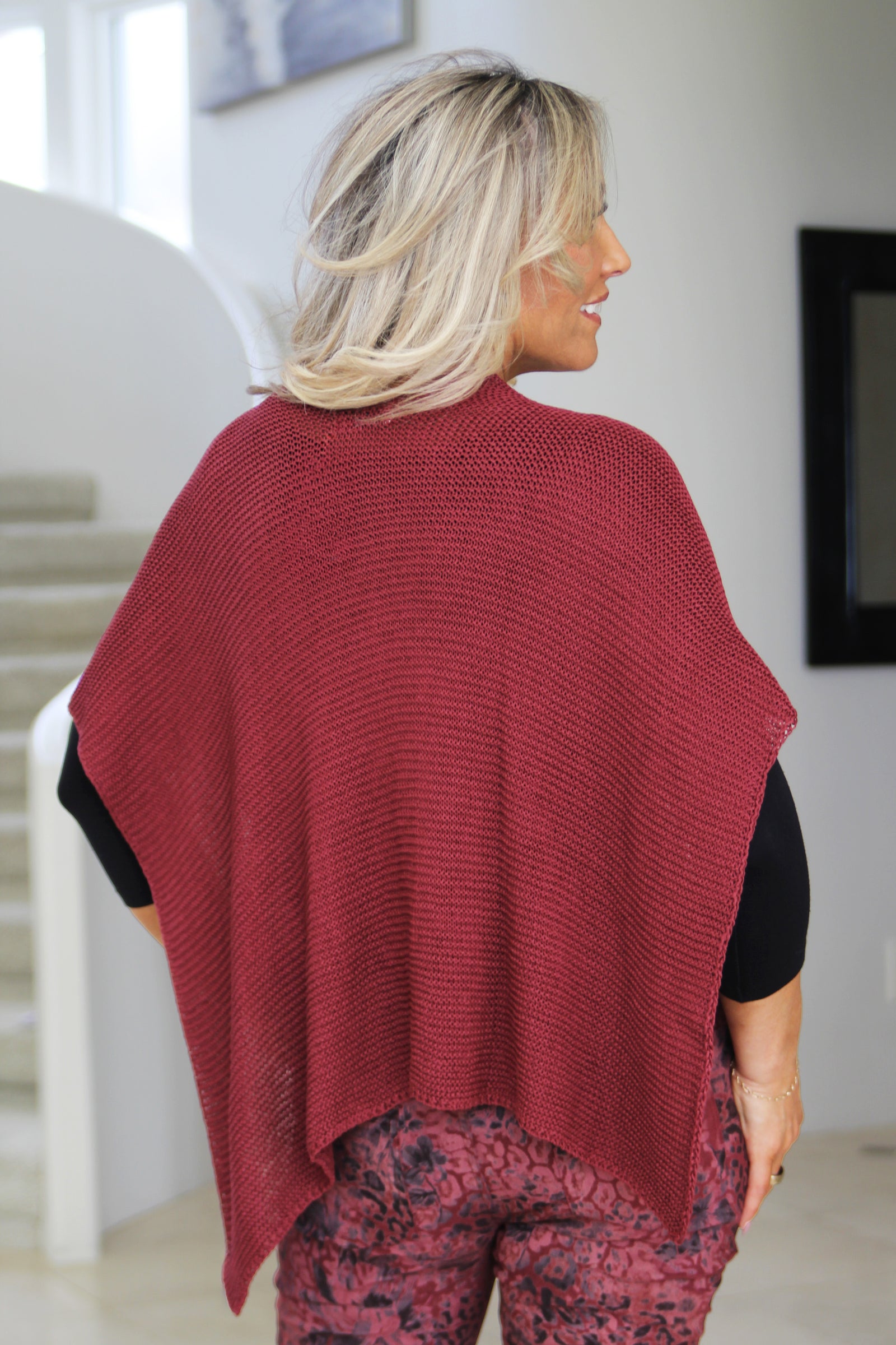 Sweater Knit Poncho w/ Front Loop