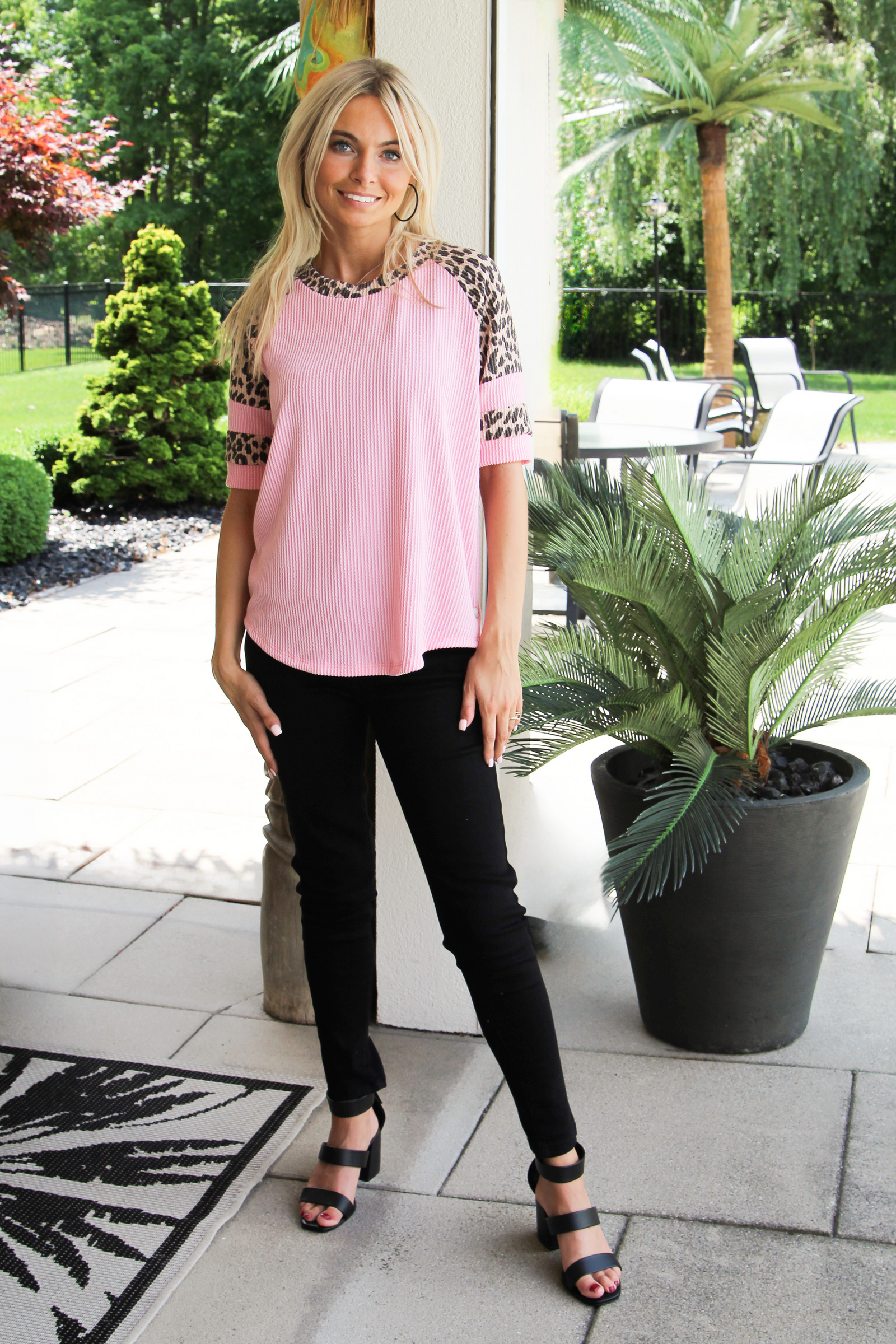 Animal Print Short Sleeve Ribbed Top(SALE)