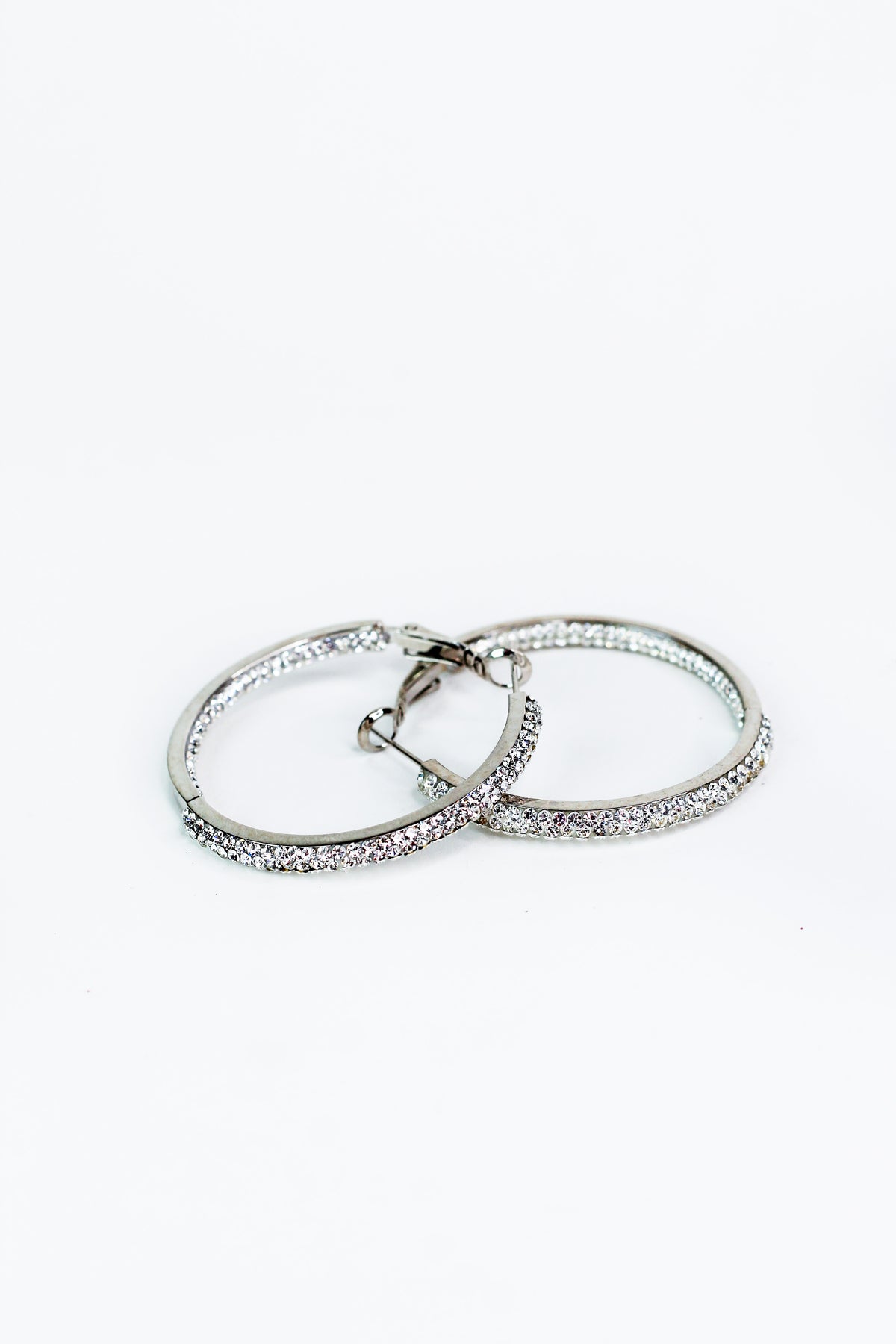 Medium 3 Row Pave In &amp; Out Lever Back Hoop Earrings