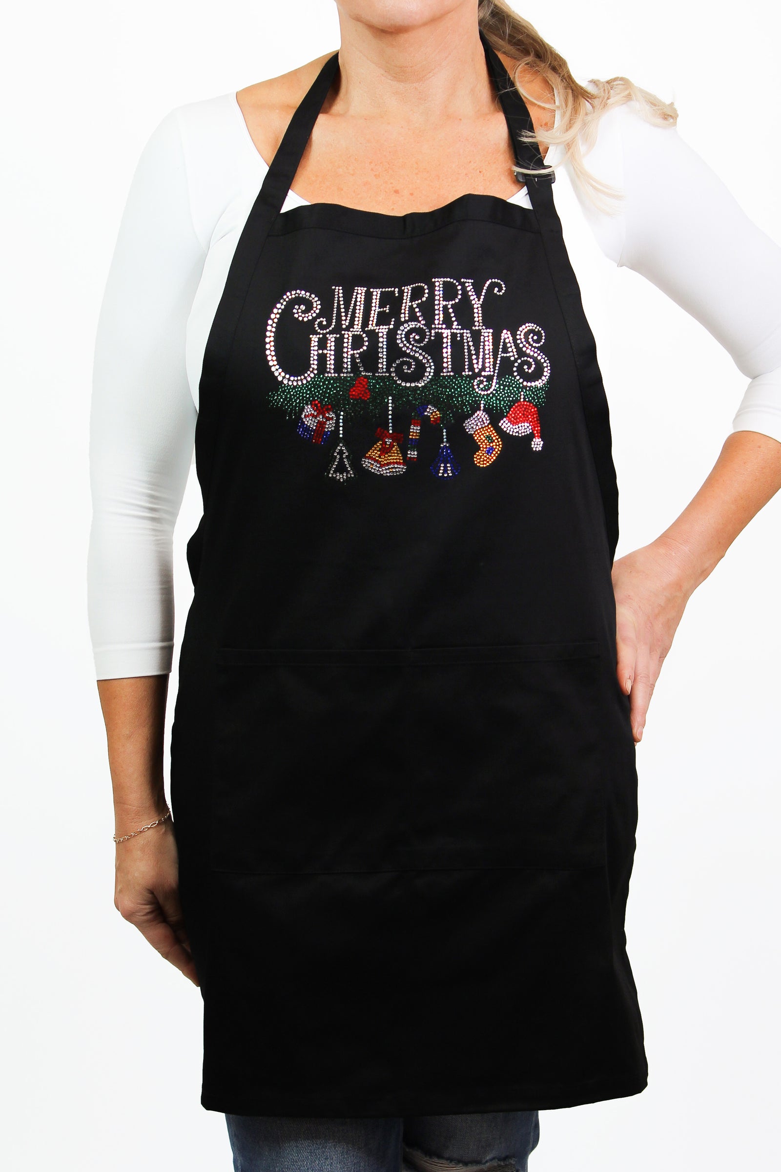 Rhinestone Merry Christmas Ornaments Adjustable Neck Apron