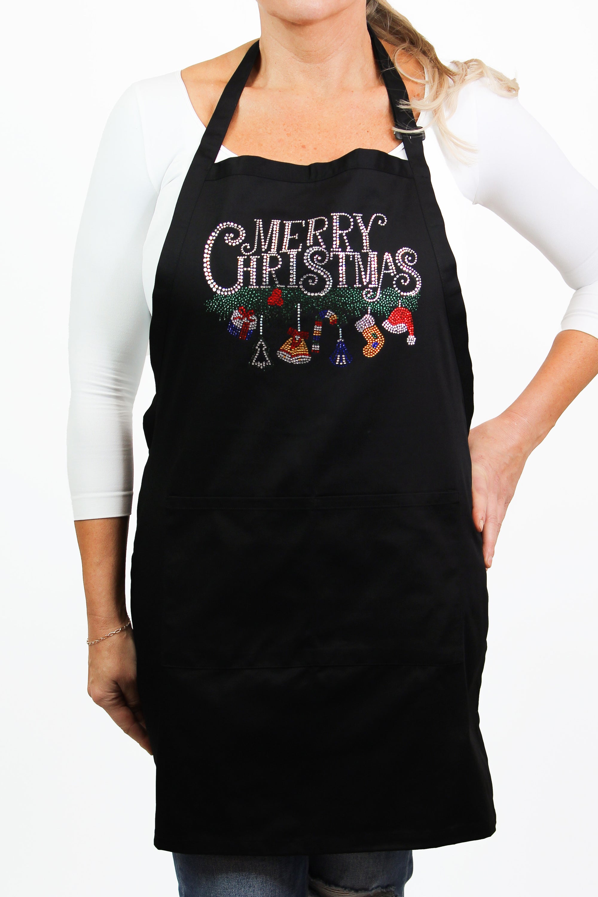 Rhinestone Merry Christmas Ornaments Adjustable Neck Apron