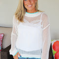 Open Knit Palm Tree Sweater w/ Contrast Trim
