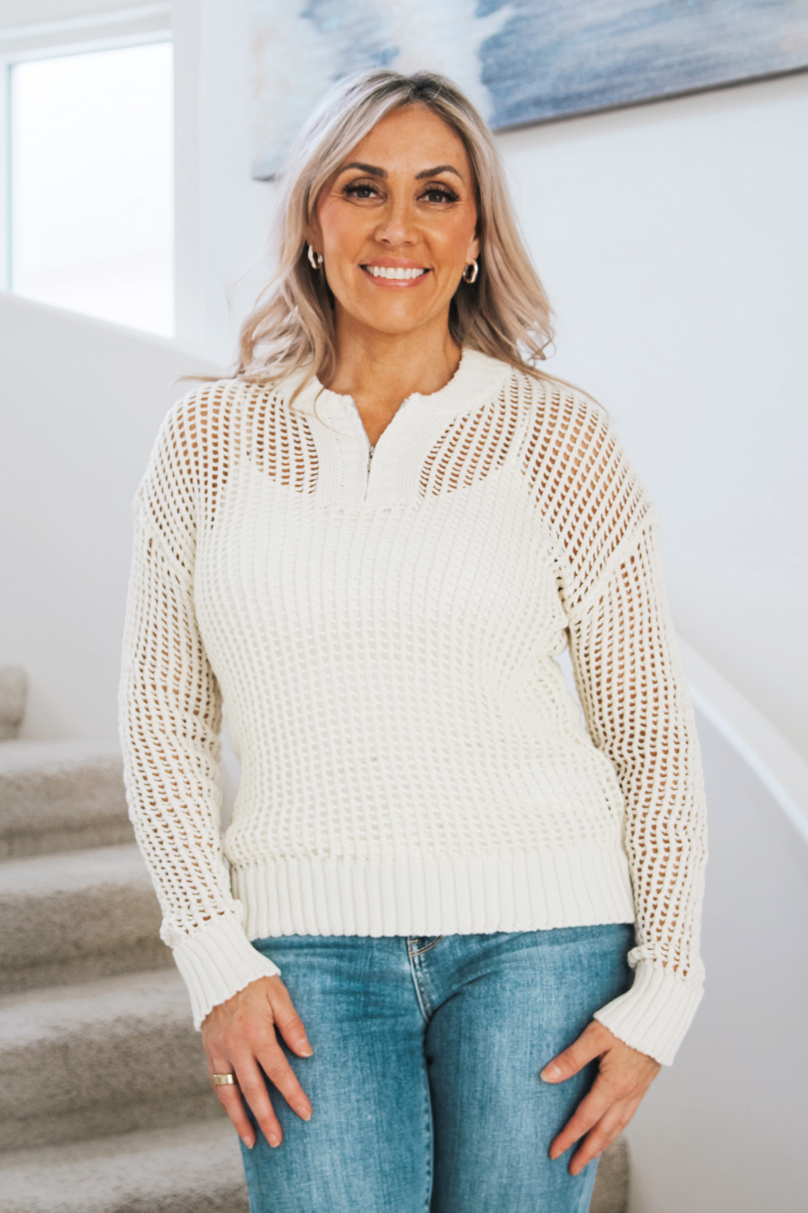 Half Zip Knit Fishnet Sweater (SALE)