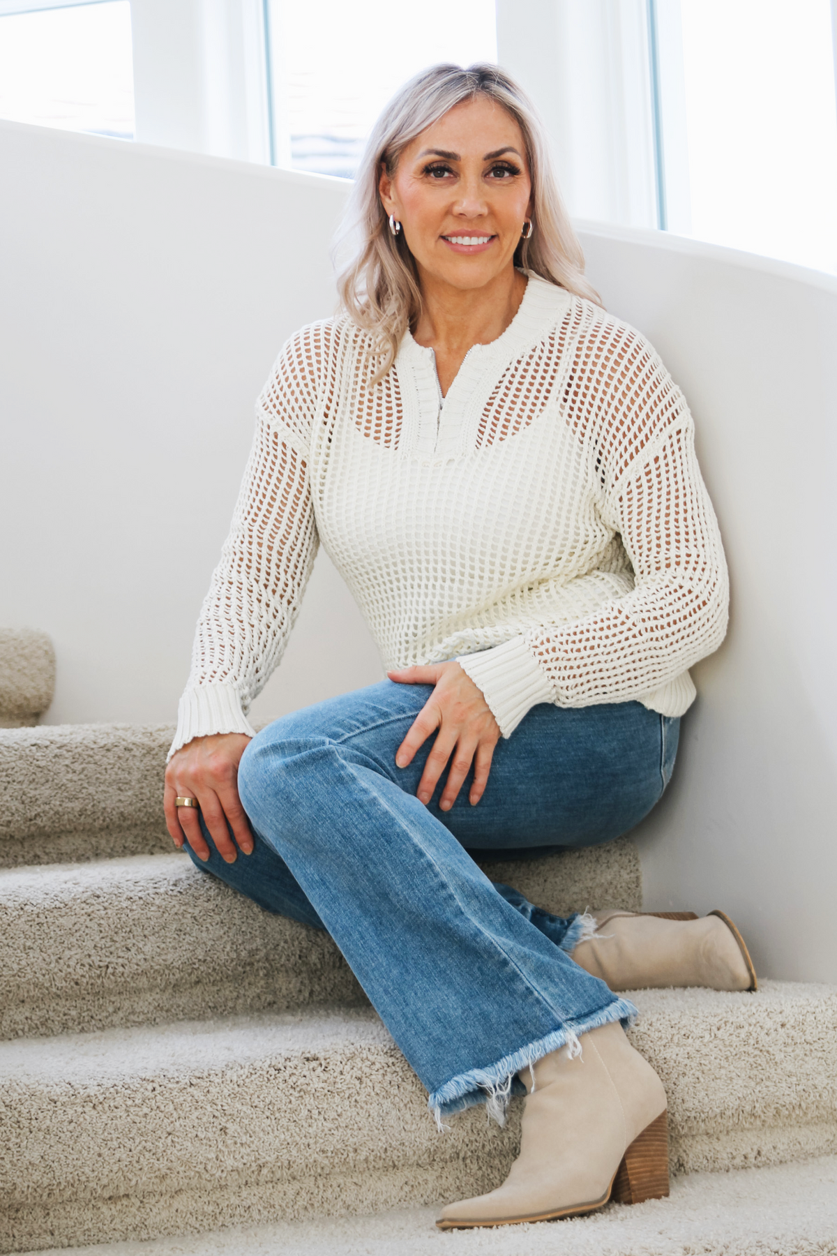 Half Zip Knit Fishnet Sweater (SALE)