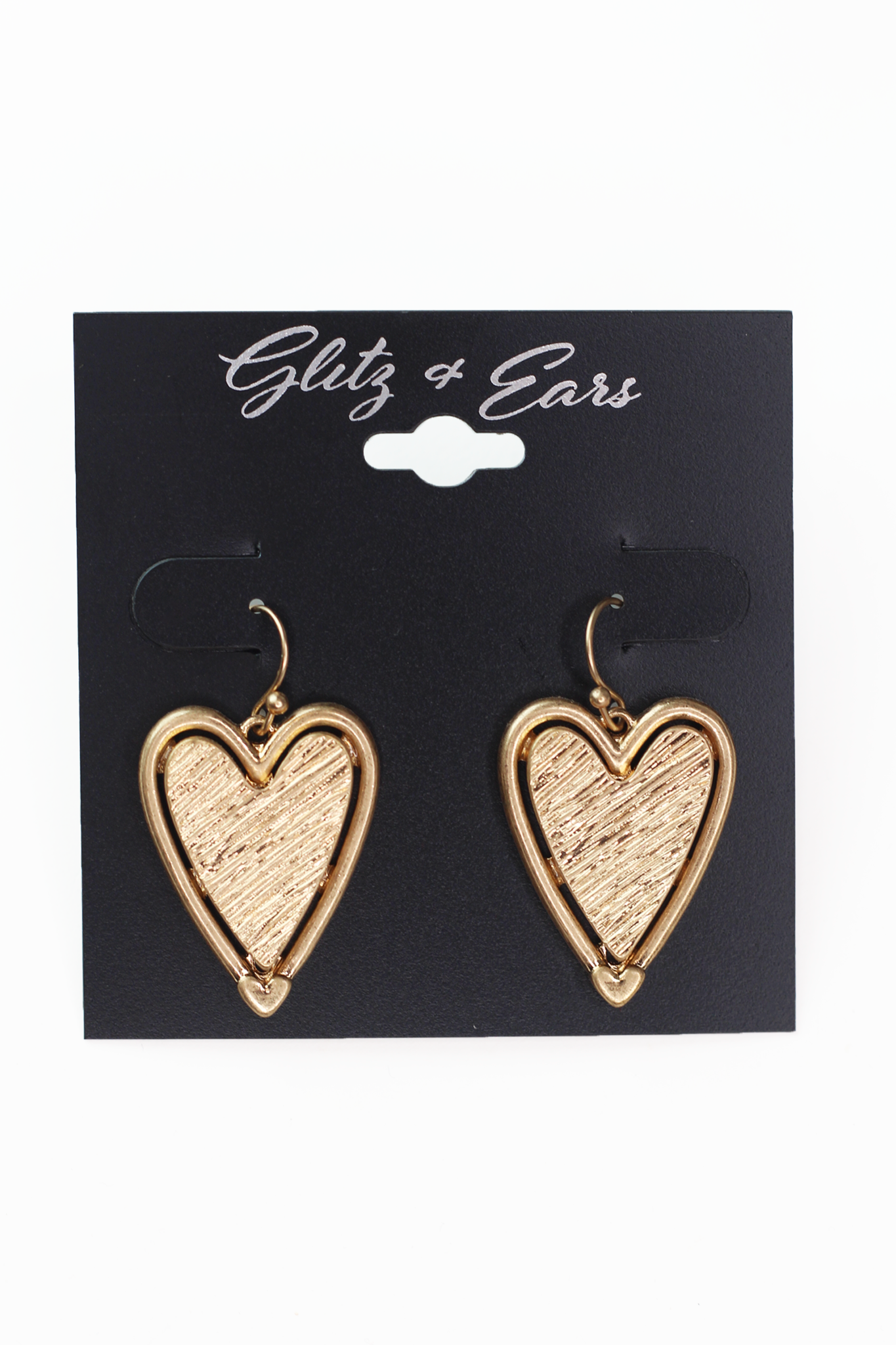 Metal Heart Outlined with Metal Dangle Earring