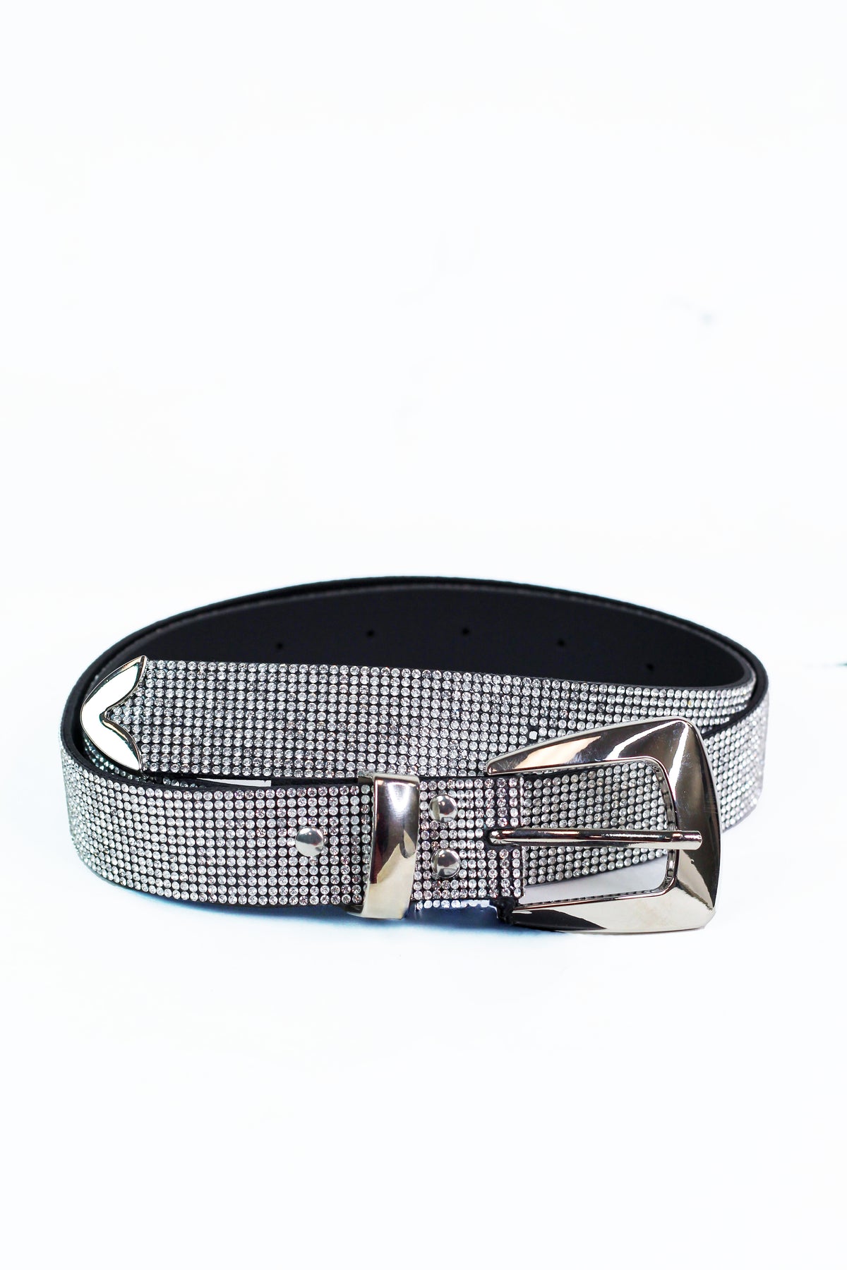 All Rhinestone Belt w/ Metal Rectangle Buckle