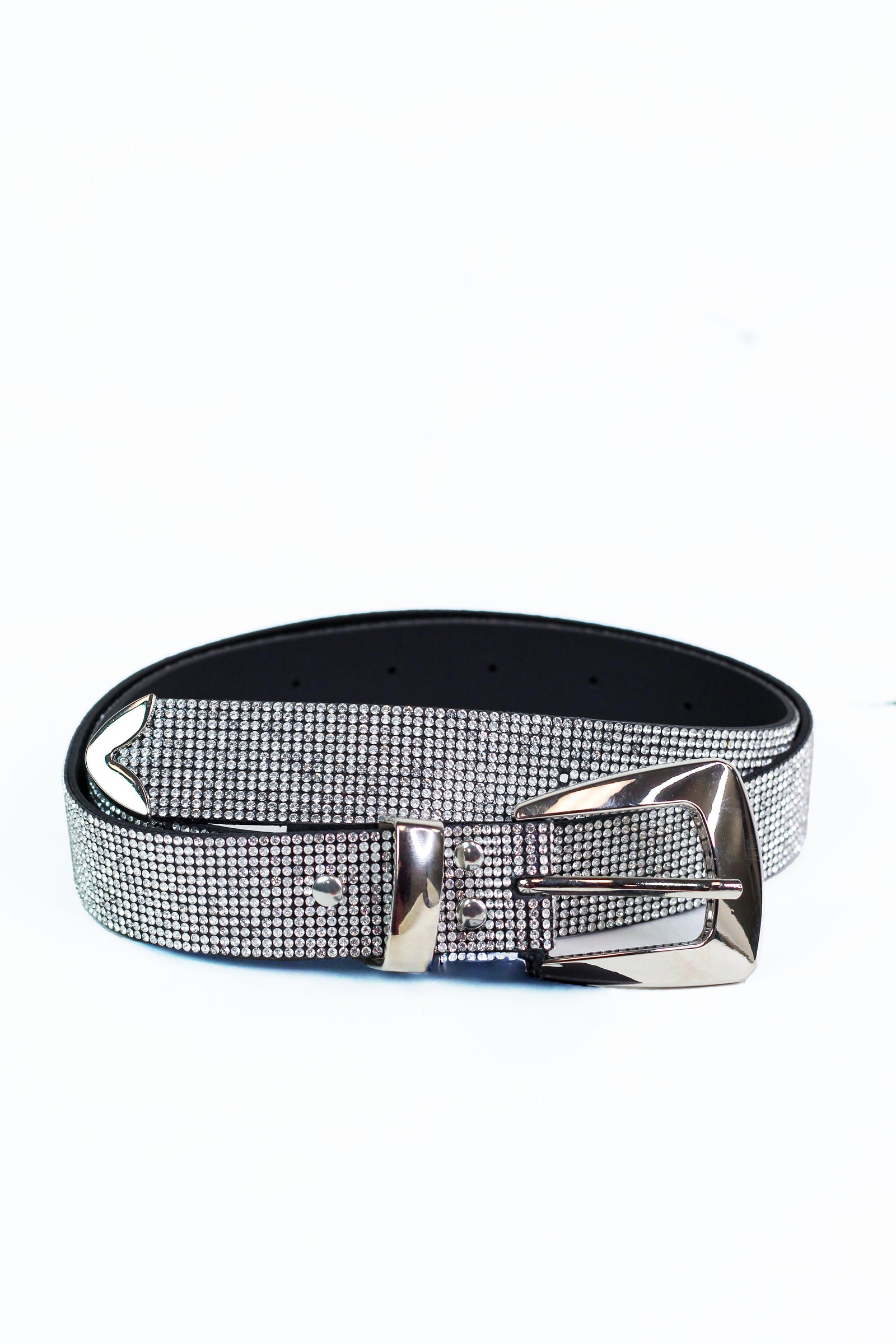 All Rhinestone Belt w/ Metal Rectangle Buckle