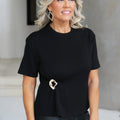 Round Neck Knit Top W/ Side Metal Embellishment