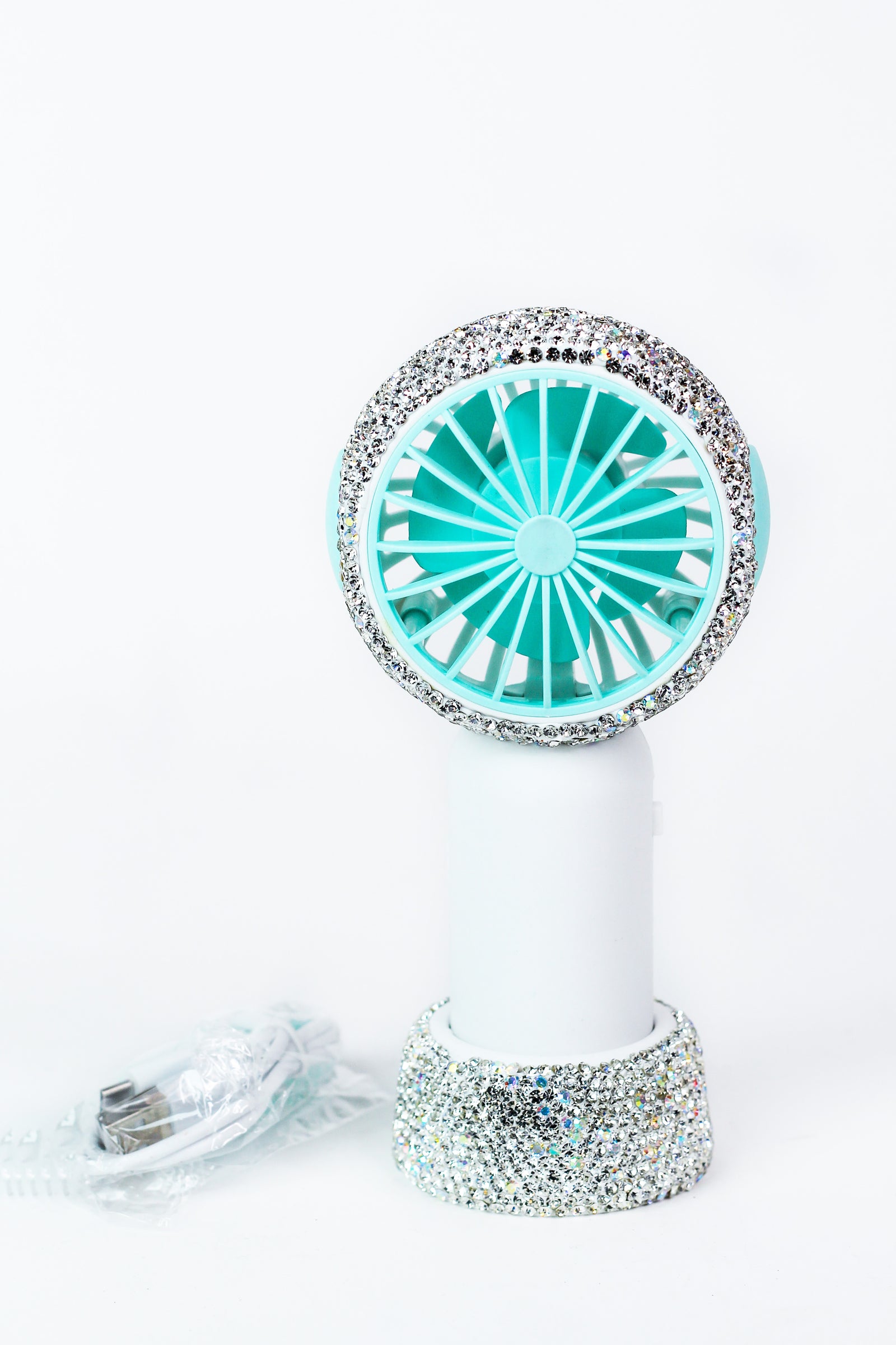 Small Rhinestone Accented Handheld Fan & Stand