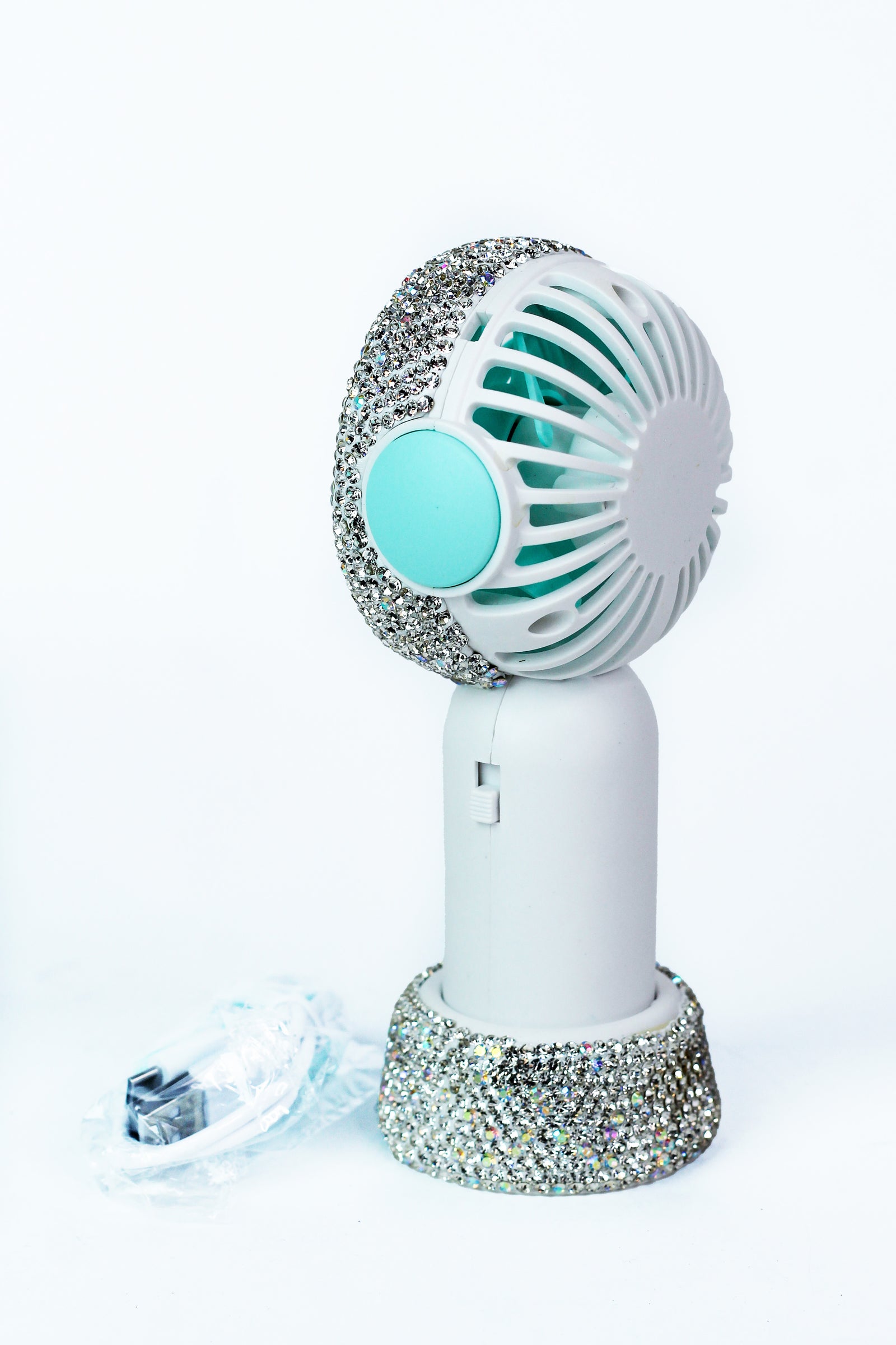 Small Rhinestone Accented Handheld Fan & Stand