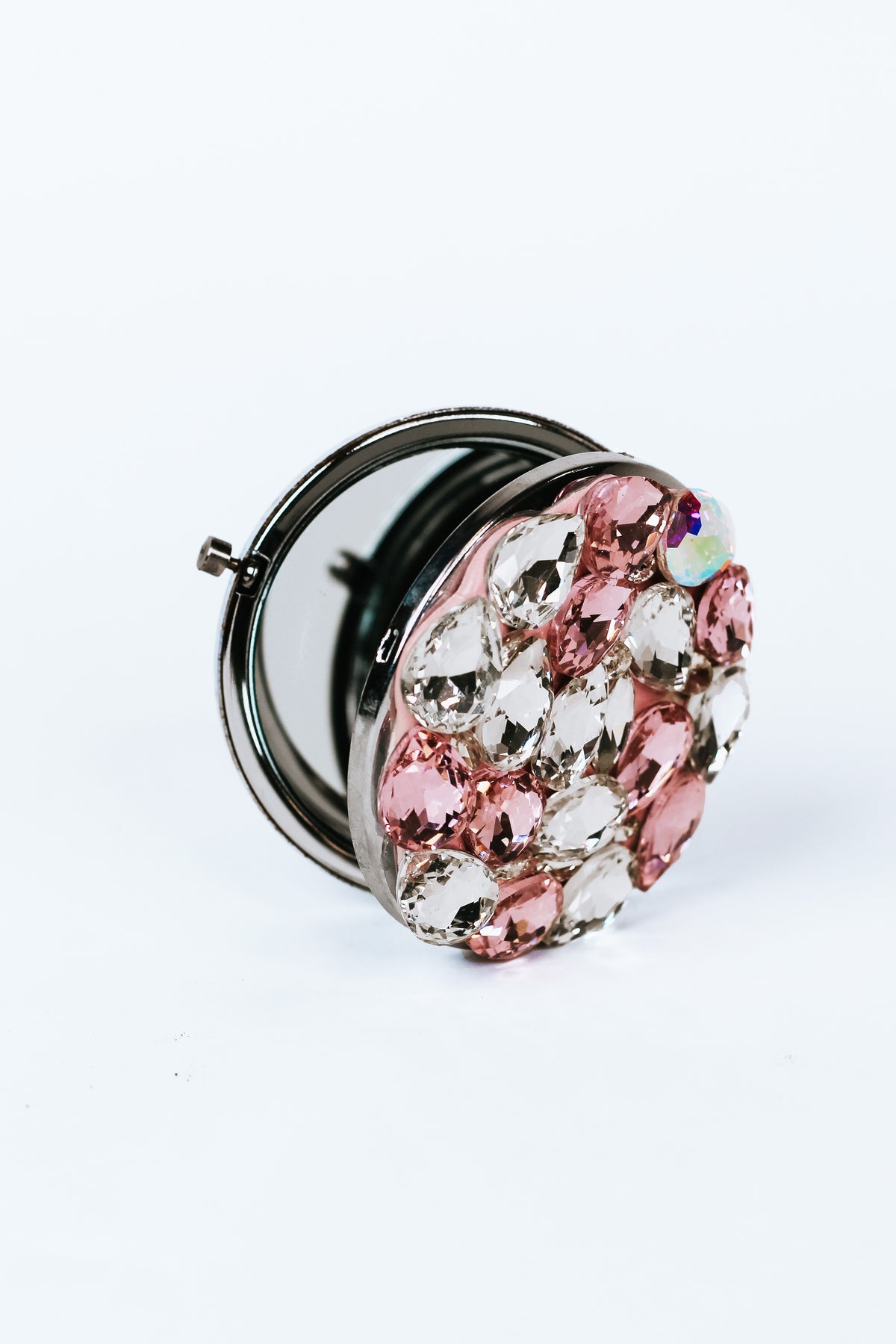 Multiple Color Stone Teardrop Top Compact Mirror