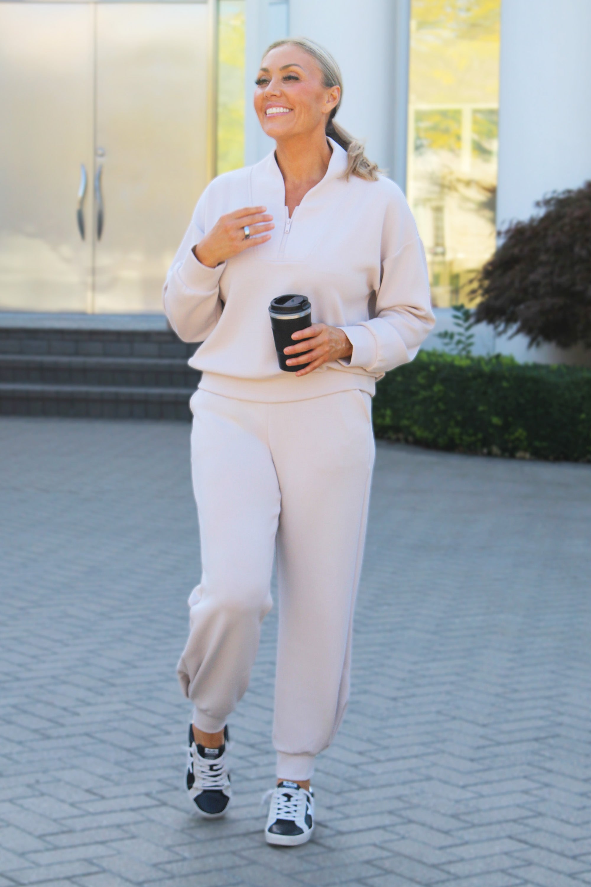 V-Neck Zip Scuba Sweatshirt & Joggers w/ Pockets Set