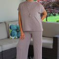 Ribbed Knit Short Sleeve Top & Wide Leg Pants Set