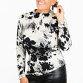 Floral Print Mock Neck Long Sleeve Top w/ Side Detail