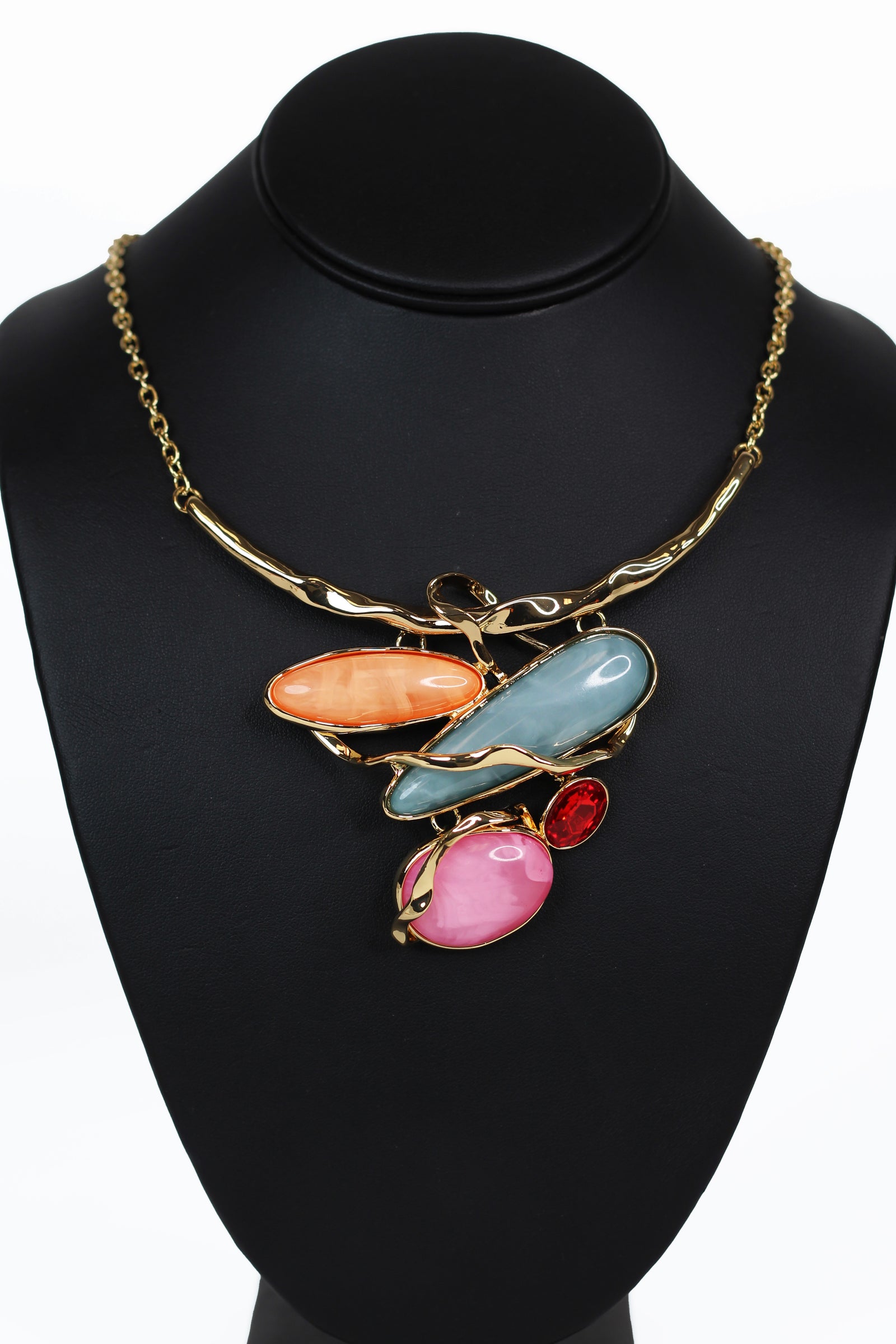 Hammered Metal & Stones Bib Necklace