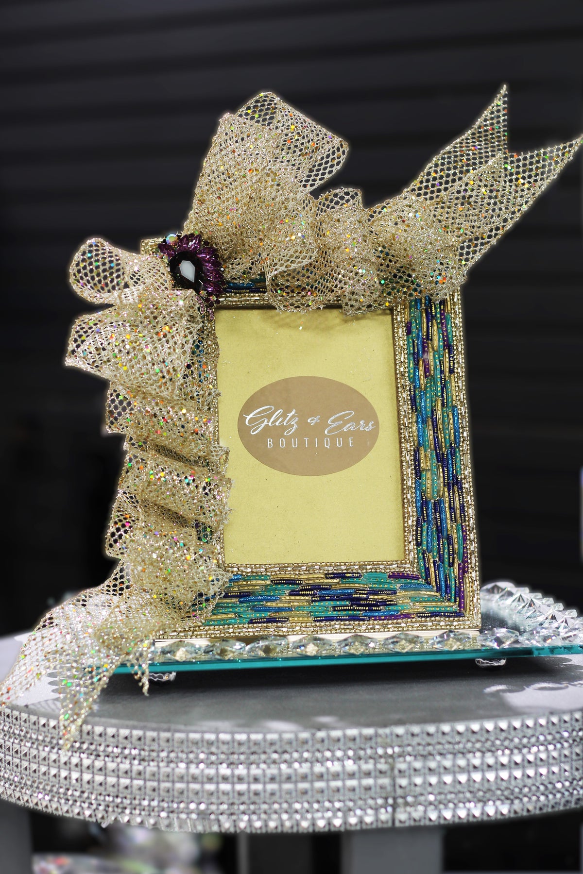 Multicolor Picture Frame w/ Rhinestone & Ribbon Accent